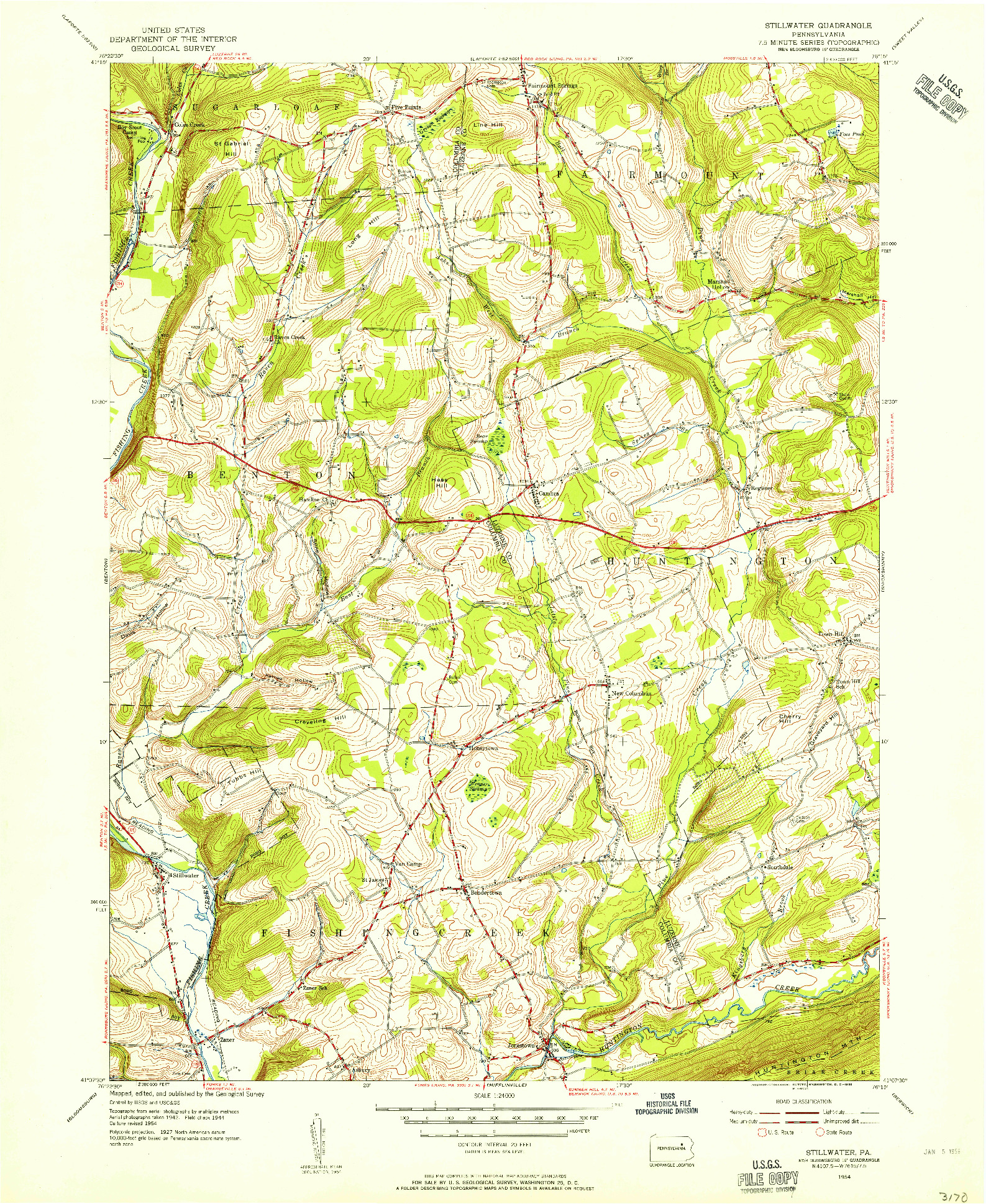 USGS 1:24000-SCALE QUADRANGLE FOR STILLWATER, PA 1954