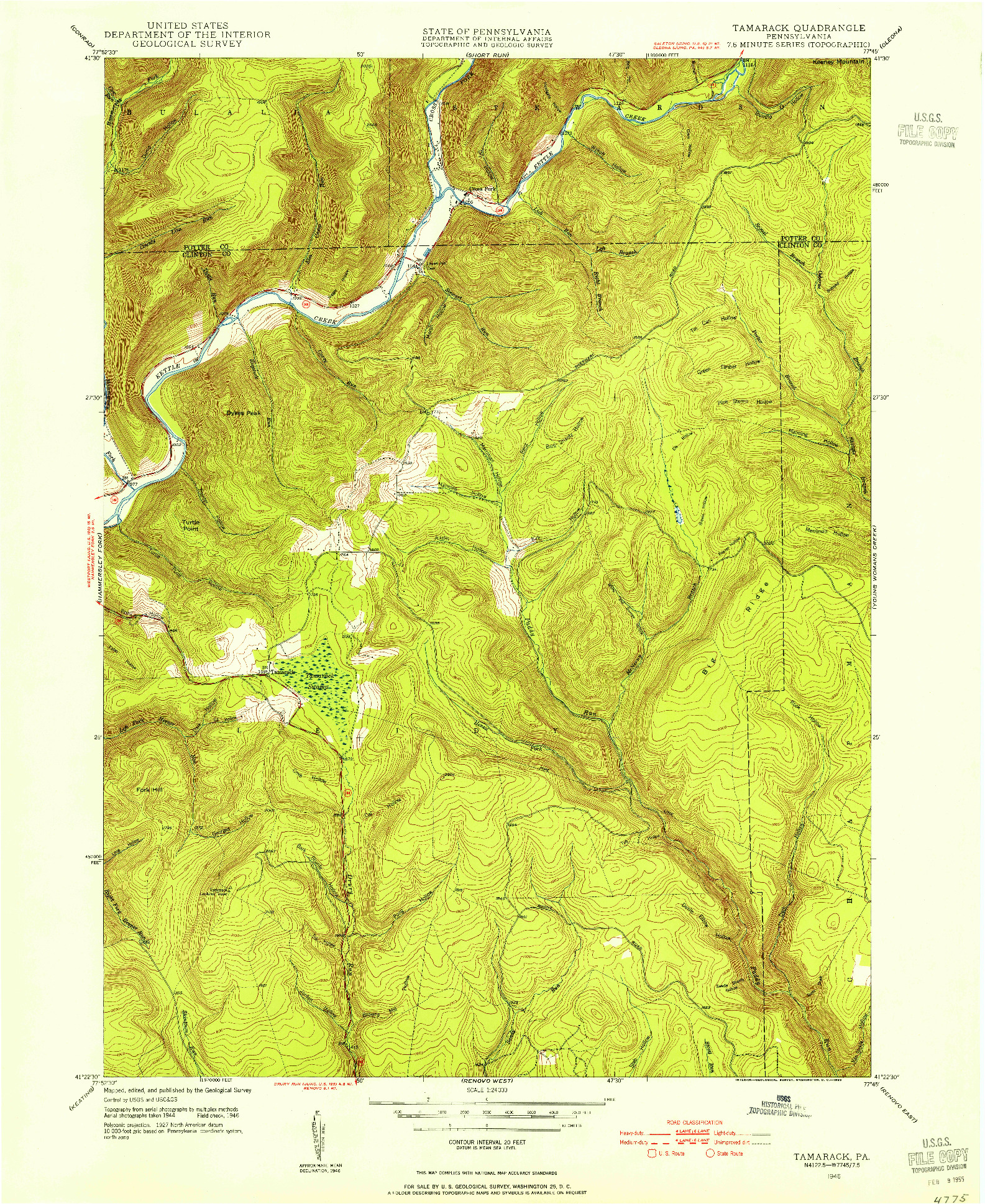 USGS 1:24000-SCALE QUADRANGLE FOR TAMARACK, PA 1946