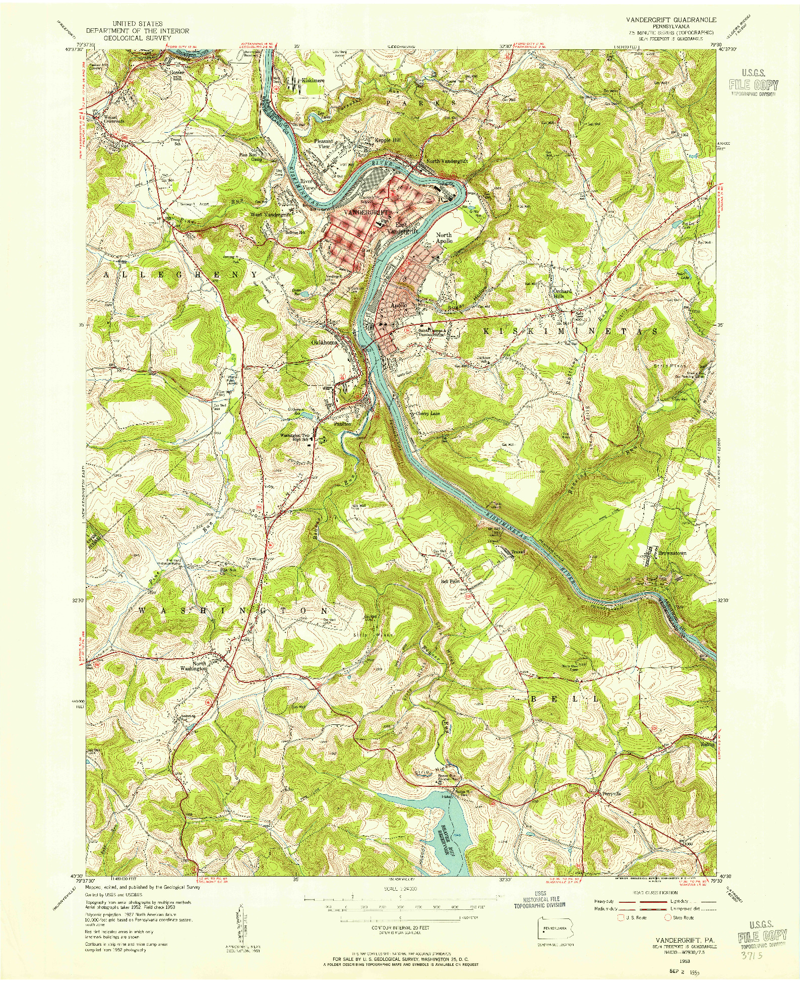 USGS 1:24000-SCALE QUADRANGLE FOR VANDERGRIFT, PA 1953