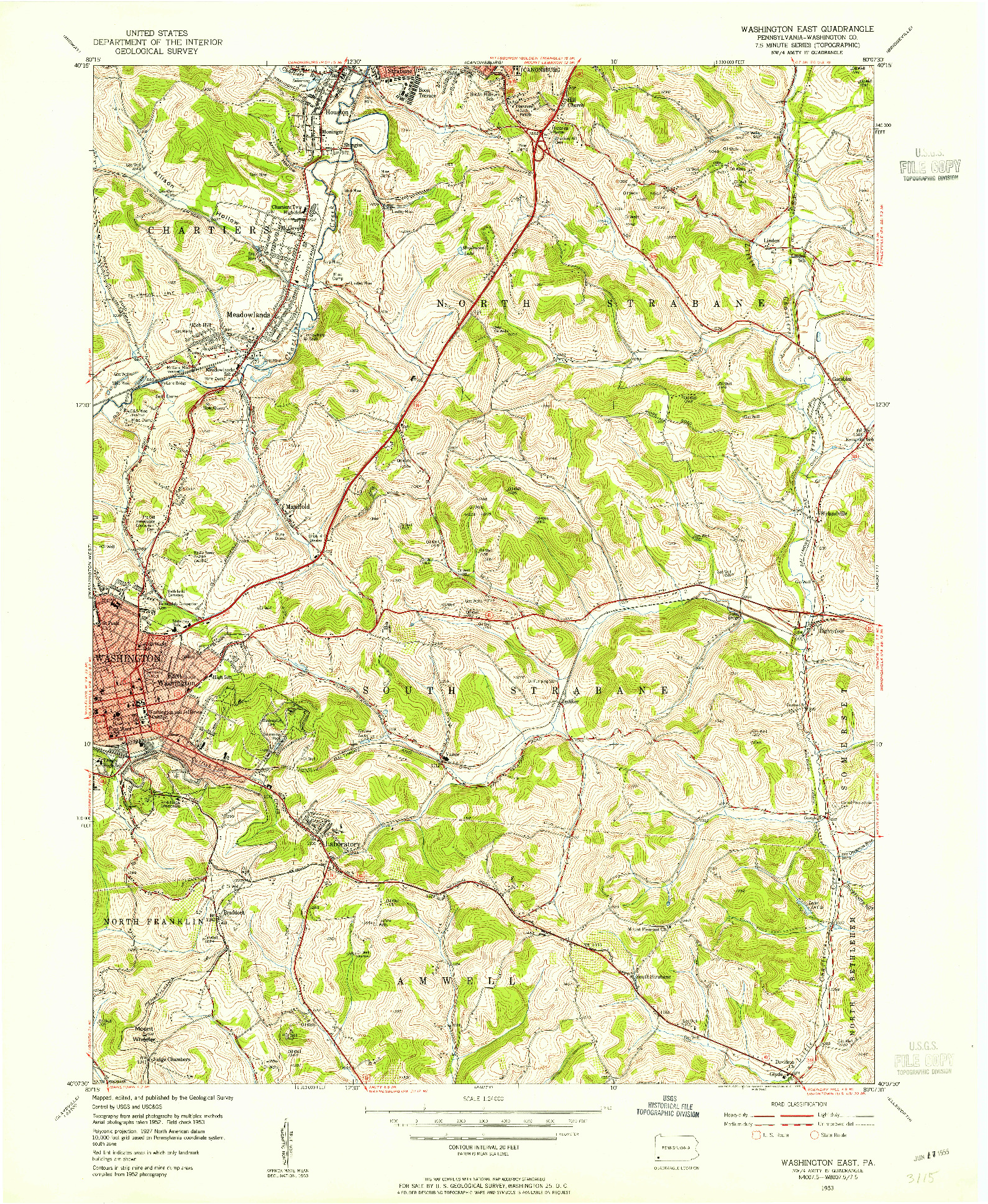 USGS 1:24000-SCALE QUADRANGLE FOR WASHINGTON EAST, PA 1953