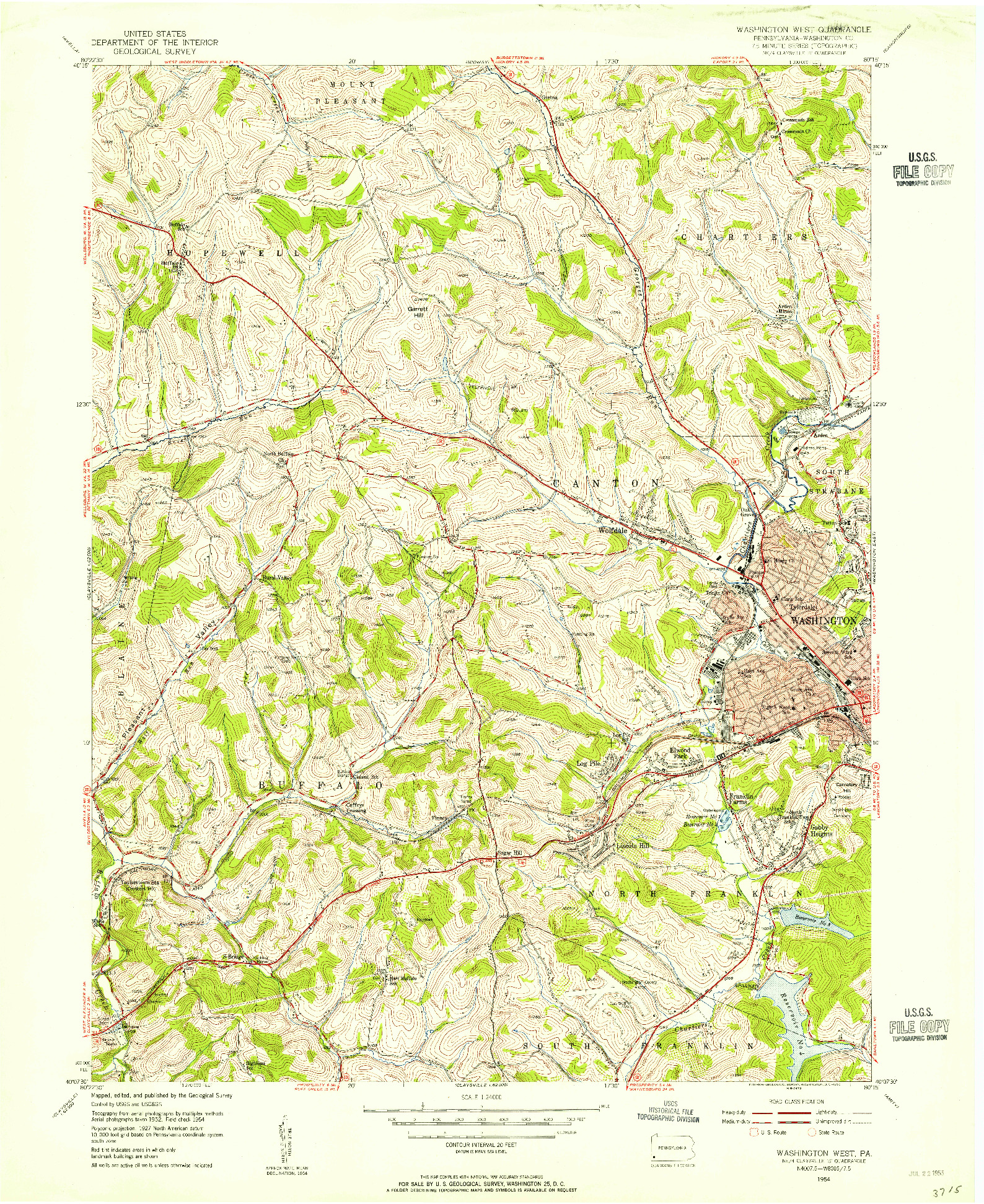 USGS 1:24000-SCALE QUADRANGLE FOR WASHINGTON WEST, PA 1954