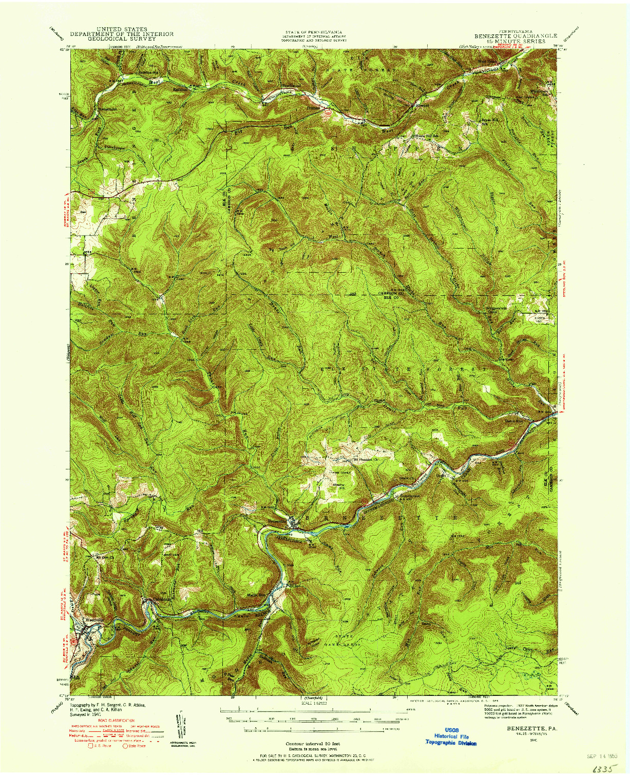 USGS 1:62500-SCALE QUADRANGLE FOR BENEZETTE, PA 1941