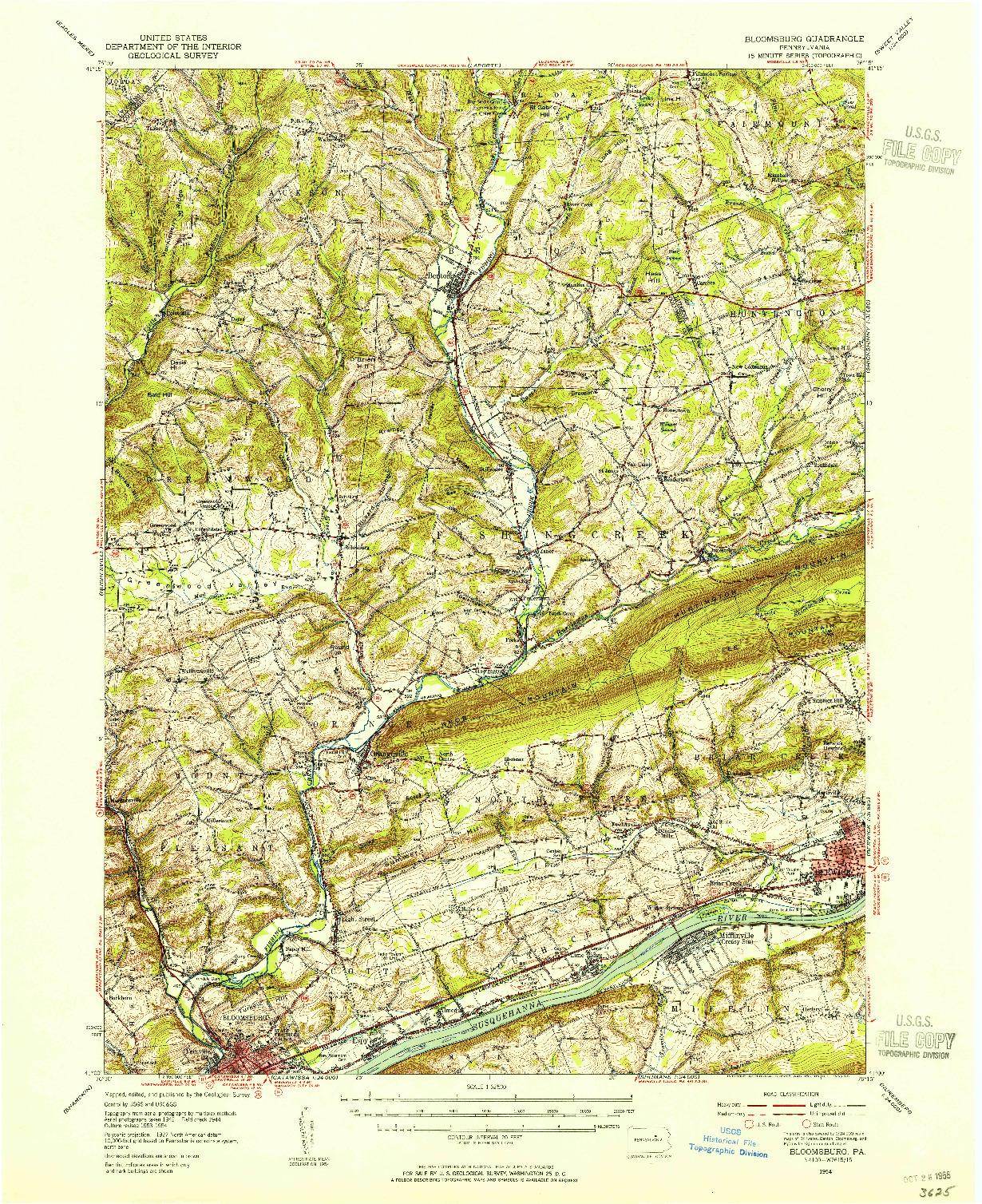 USGS 1:62500-SCALE QUADRANGLE FOR BLOOMSBURG, PA 1954