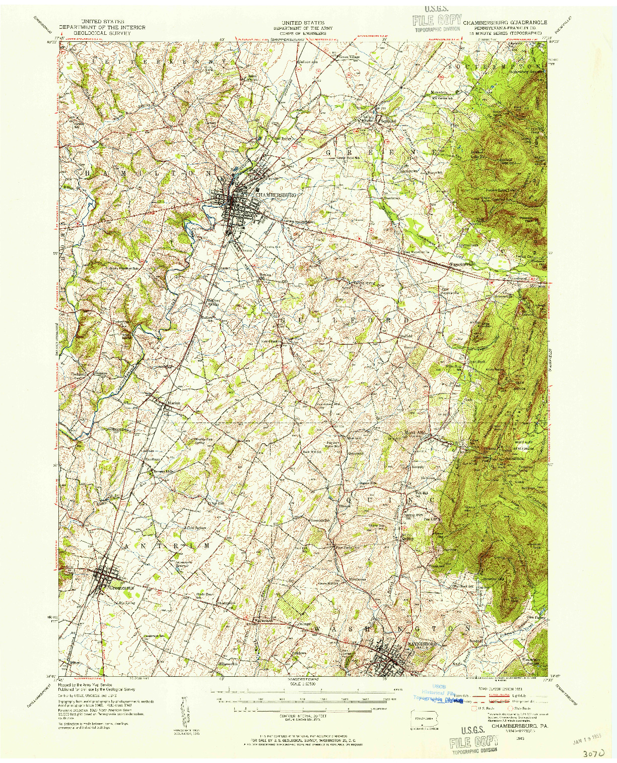 USGS 1:62500-SCALE QUADRANGLE FOR CHAMBERSBURG, PA 1943
