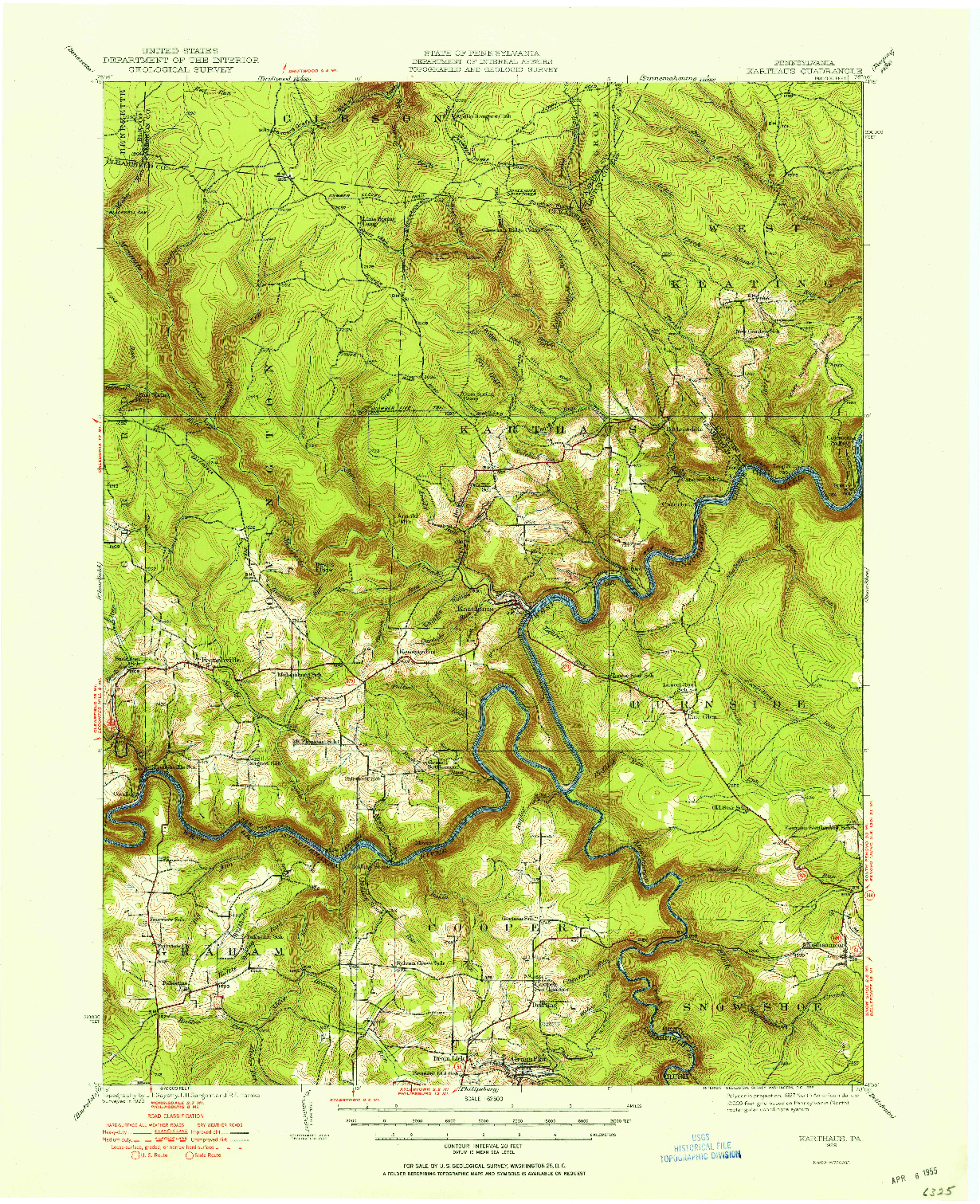 USGS 1:62500-SCALE QUADRANGLE FOR KARTHAUS, PA 1929