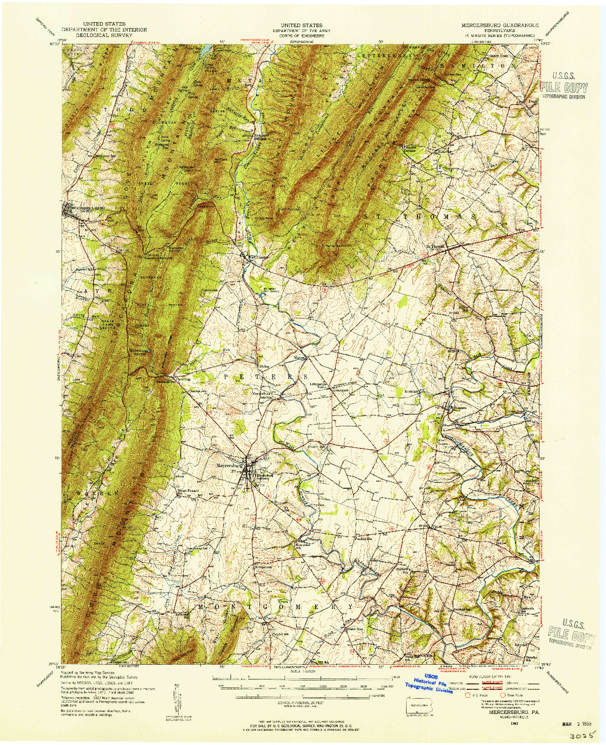 USGS 1:62500-SCALE QUADRANGLE FOR MERCERSBURG, PA 1943
