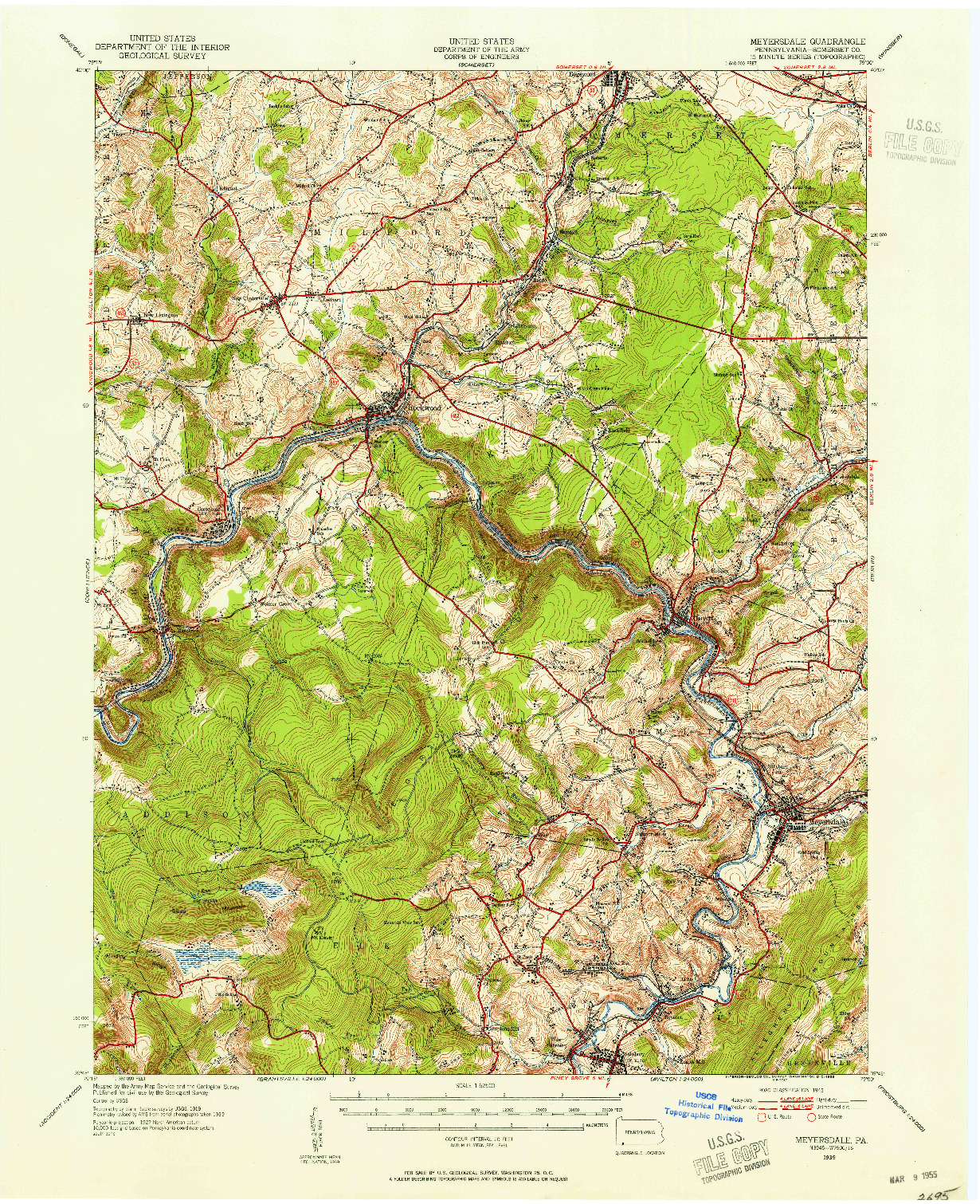 USGS 1:62500-SCALE QUADRANGLE FOR MEYERSDALE, PA 1939