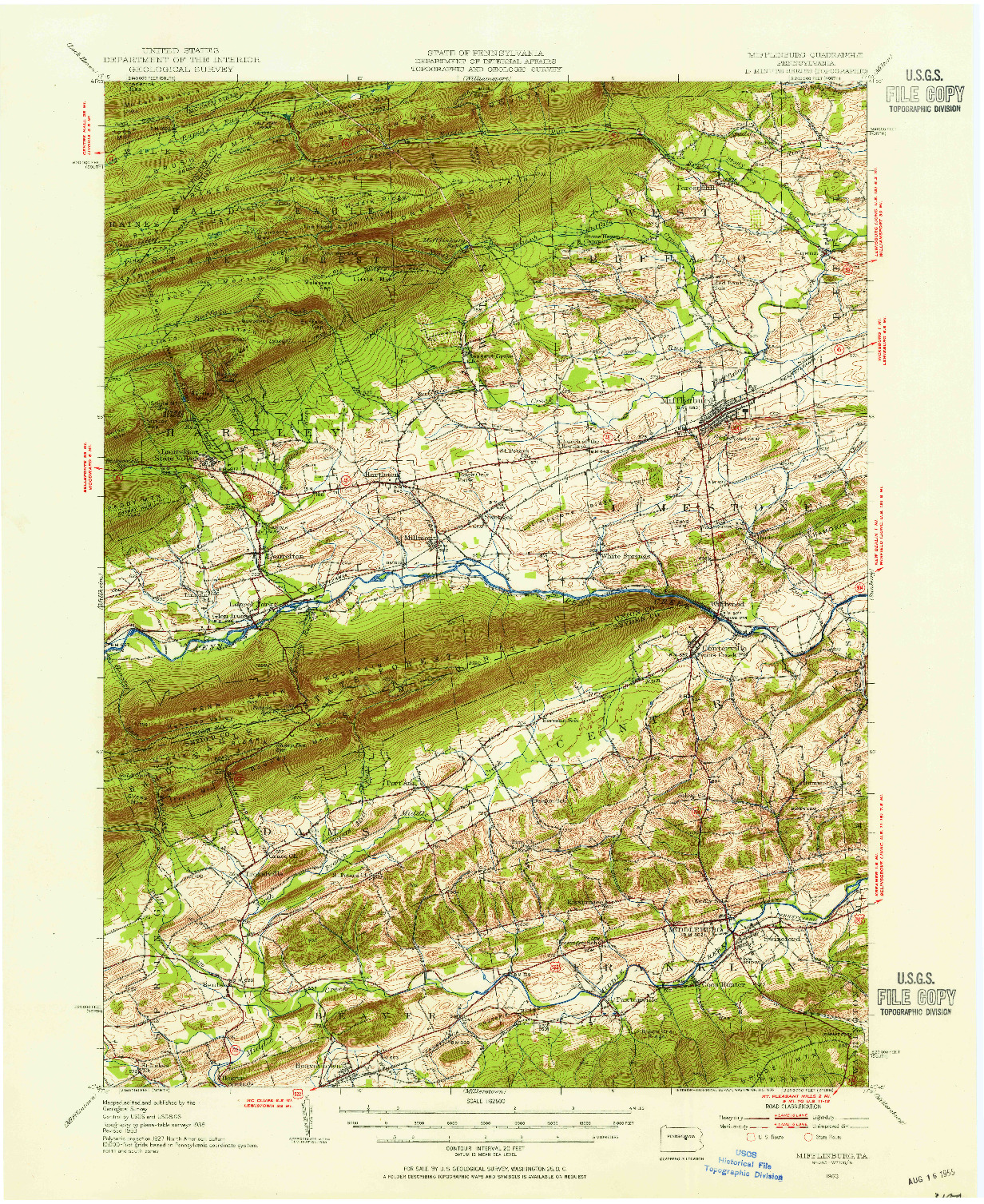 USGS 1:62500-SCALE QUADRANGLE FOR MIFFLINBURG, PA 1953