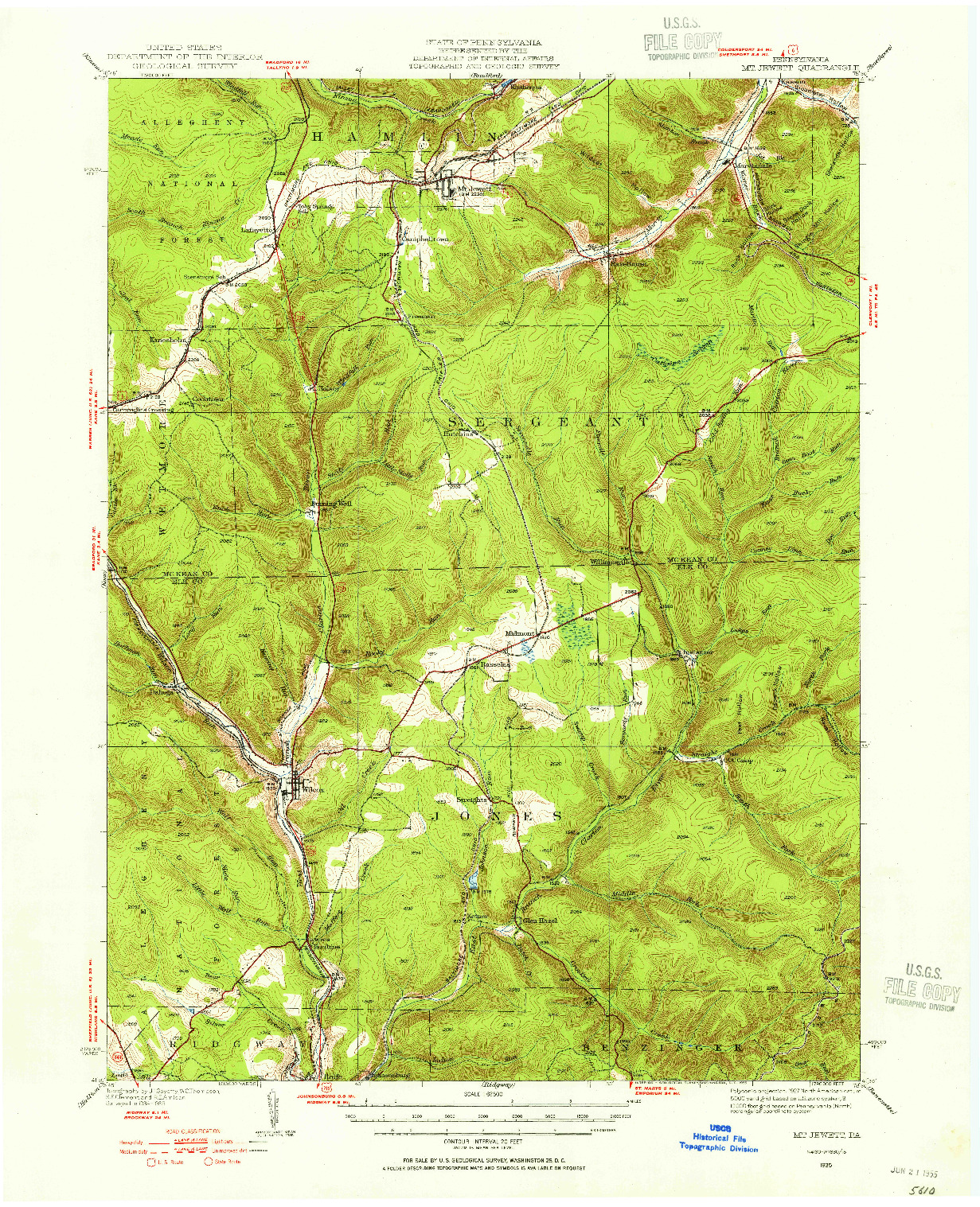 USGS 1:62500-SCALE QUADRANGLE FOR MT. JEWETT, PA 1935