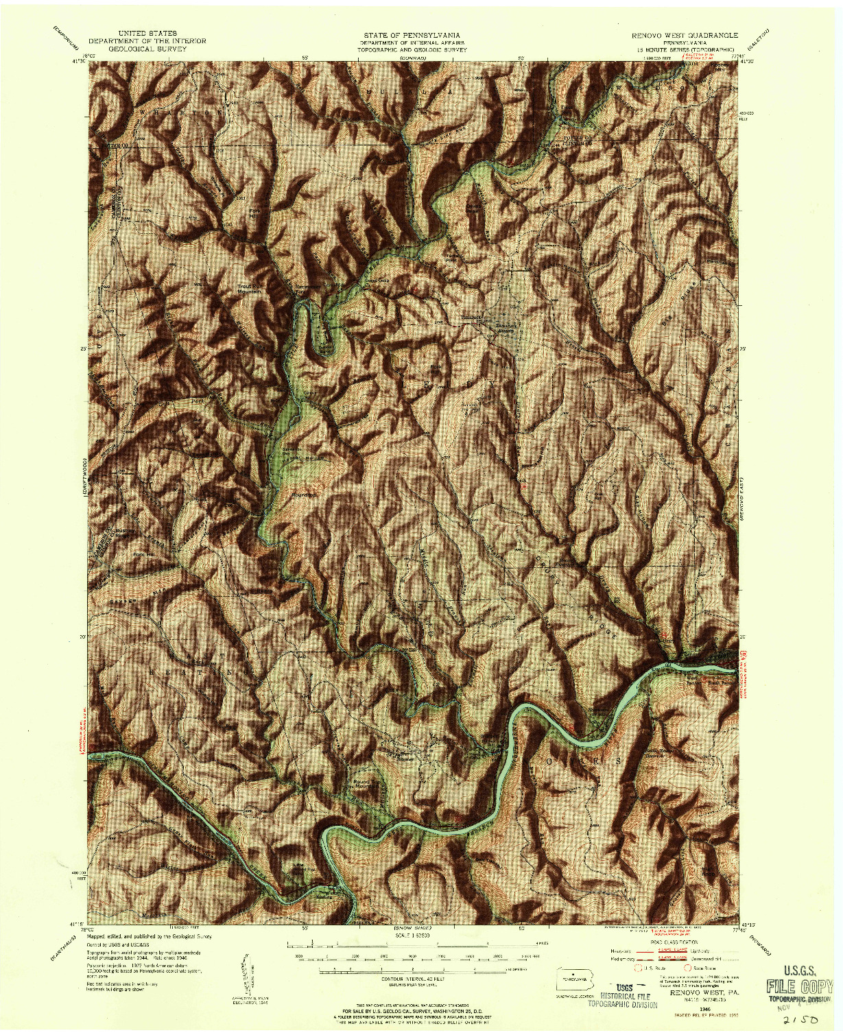 USGS 1:62500-SCALE QUADRANGLE FOR RENOVO WEST, PA 1946