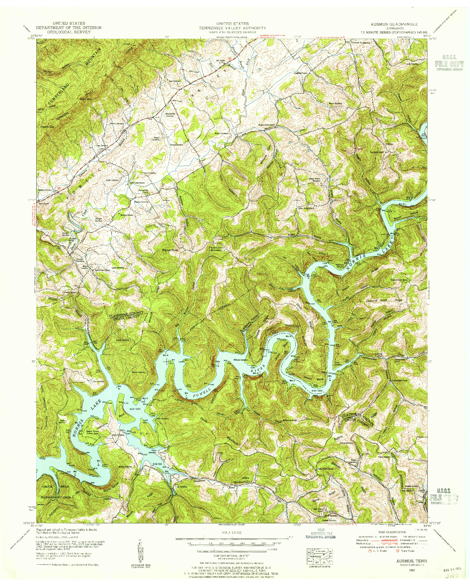 USGS 1:24000-SCALE QUADRANGLE FOR AUSMUS, TN 1952