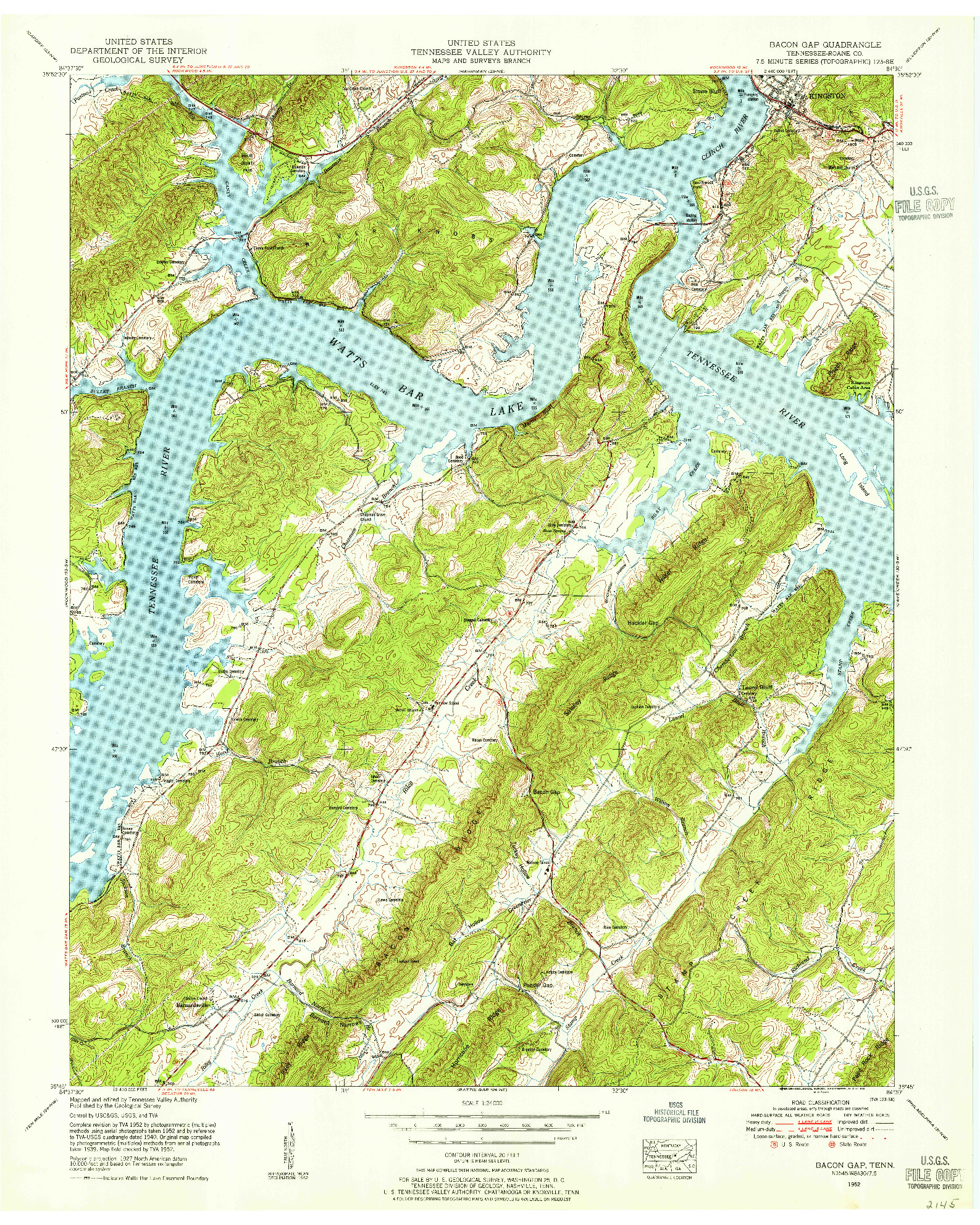 USGS 1:24000-SCALE QUADRANGLE FOR BACON GAP, TN 1952