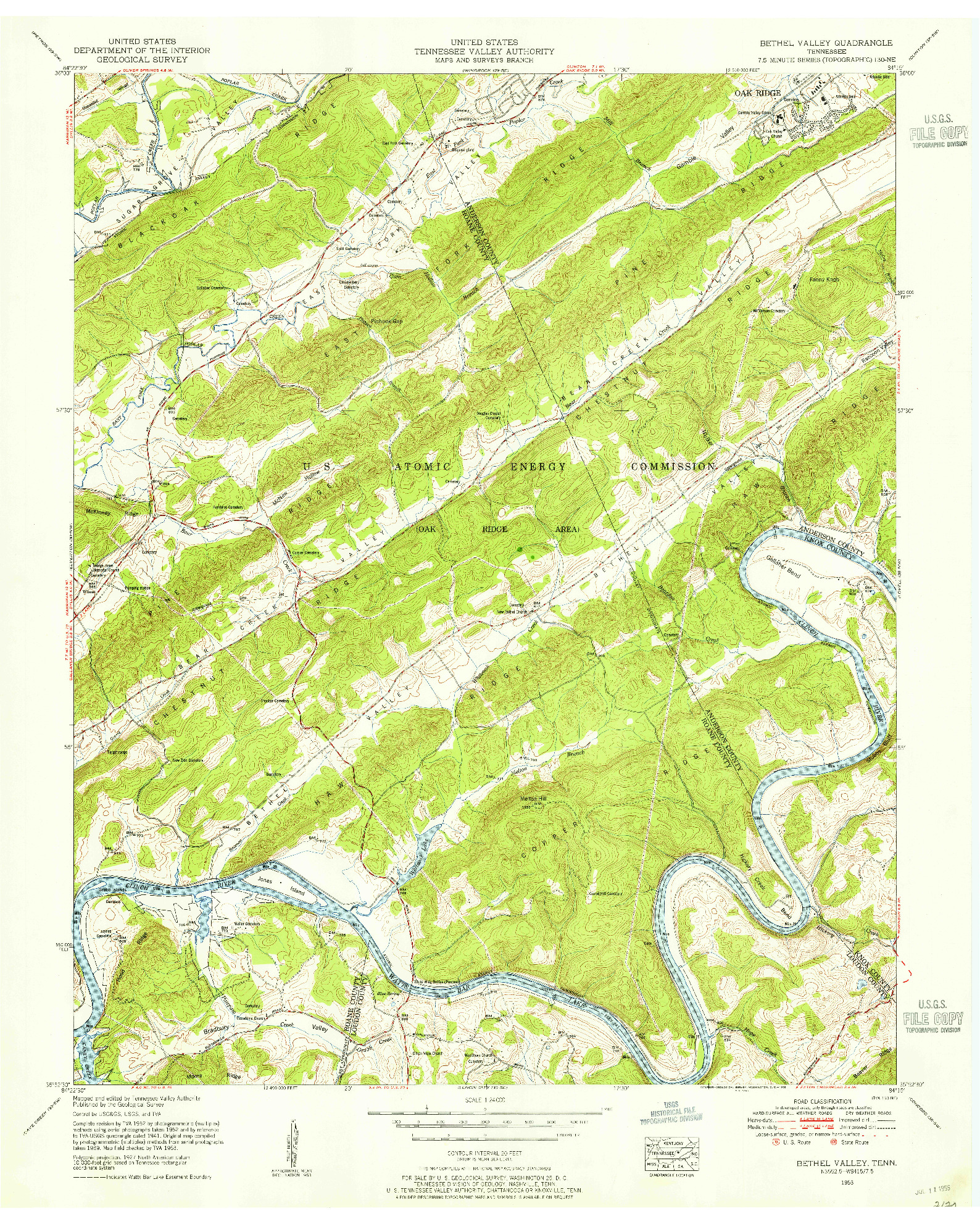 USGS 1:24000-SCALE QUADRANGLE FOR BETHEL VALLEY, TN 1953