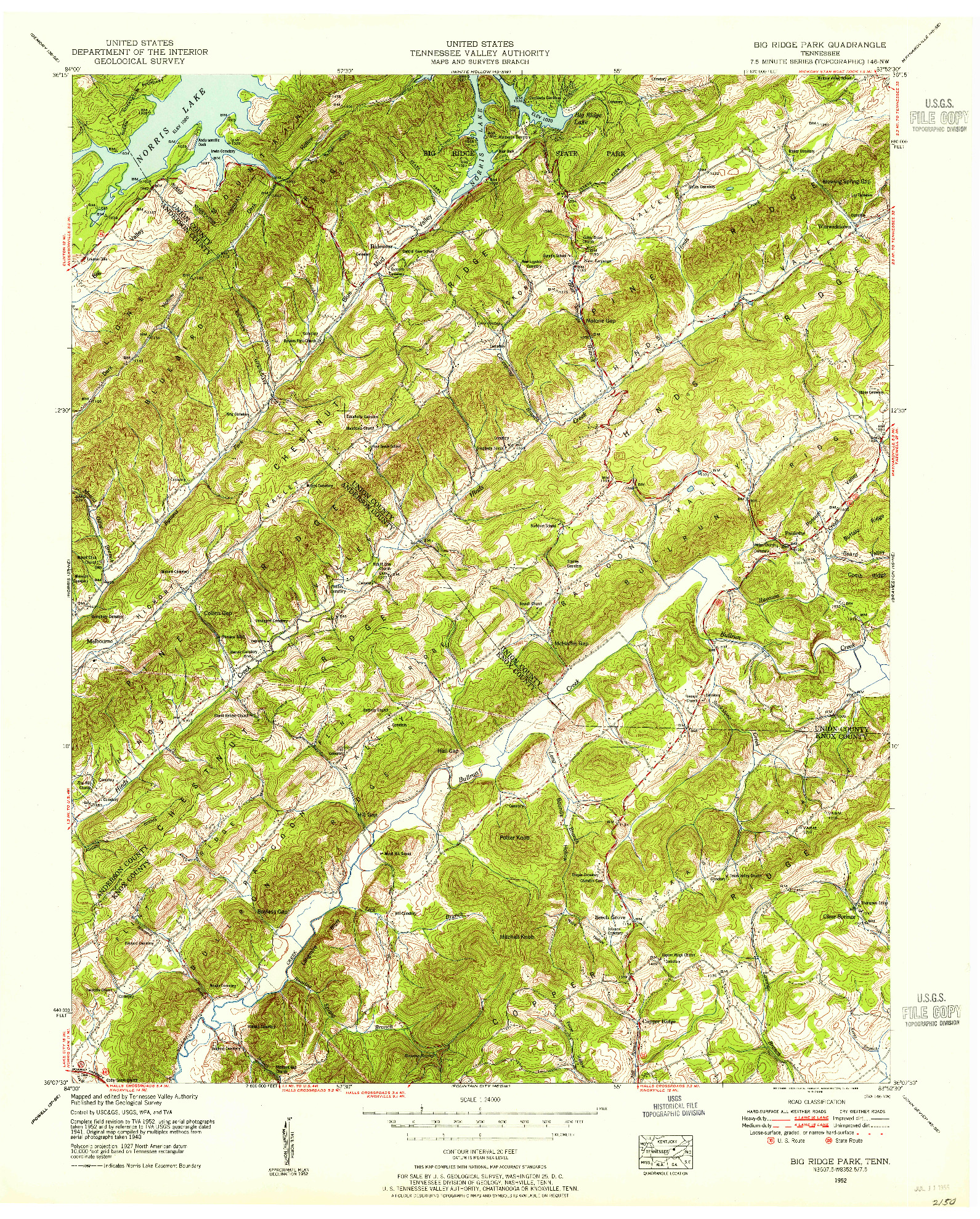 USGS 1:24000-SCALE QUADRANGLE FOR BIG RIDGE PARK, TN 1952