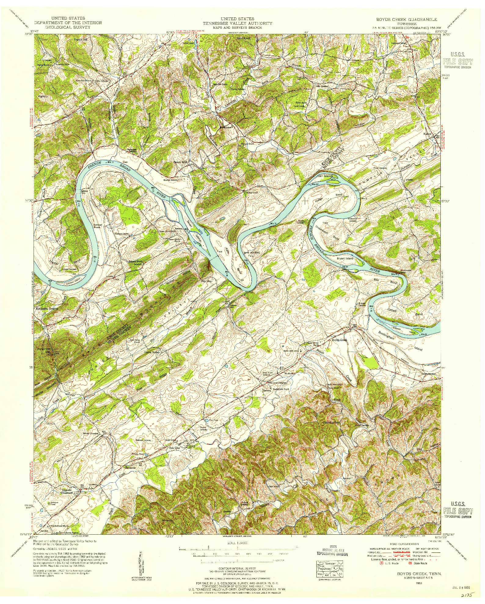 USGS 1:24000-SCALE QUADRANGLE FOR BOYDS CREEK, TN 1953