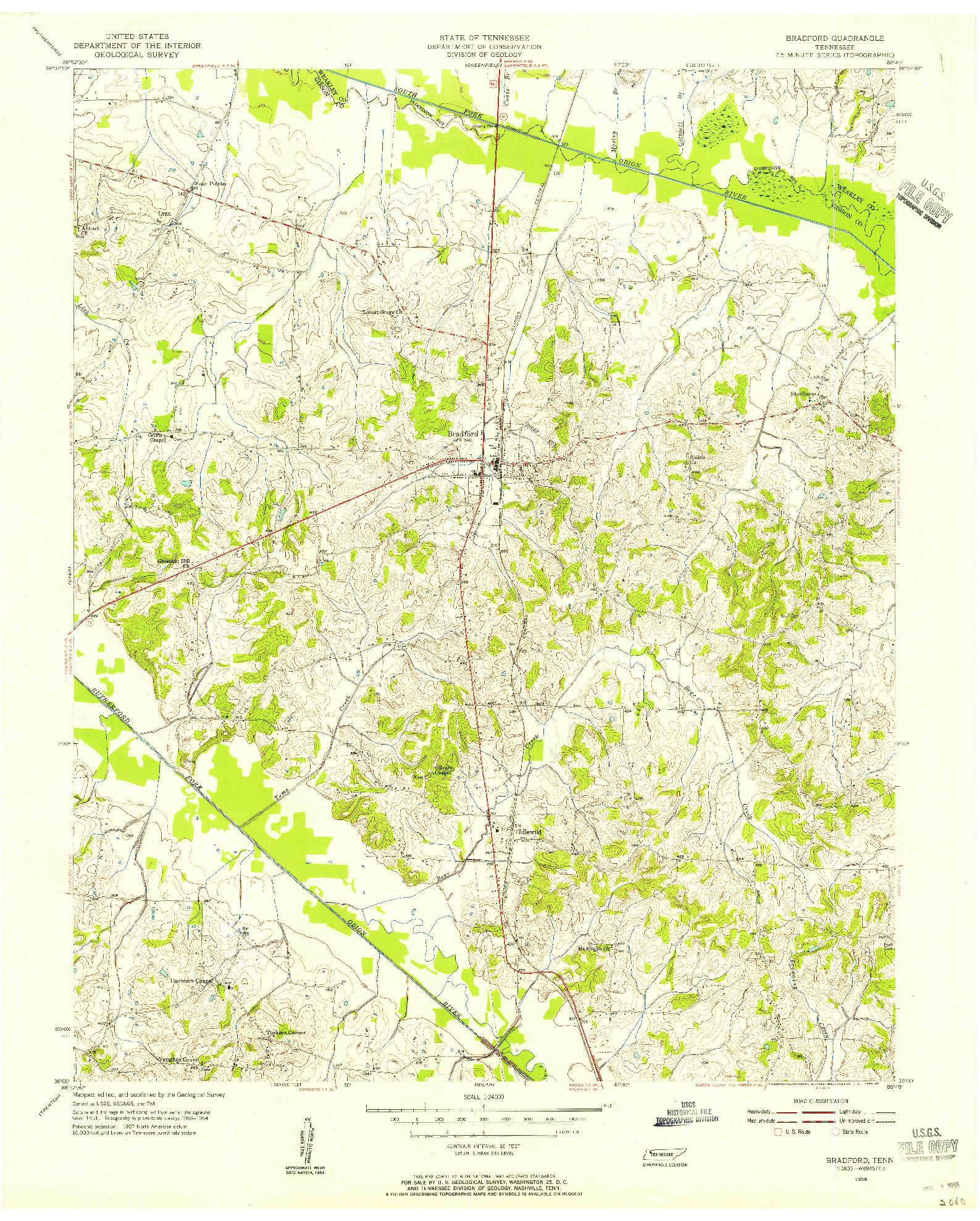 USGS 1:24000-SCALE QUADRANGLE FOR BRADFORD, TN 1954