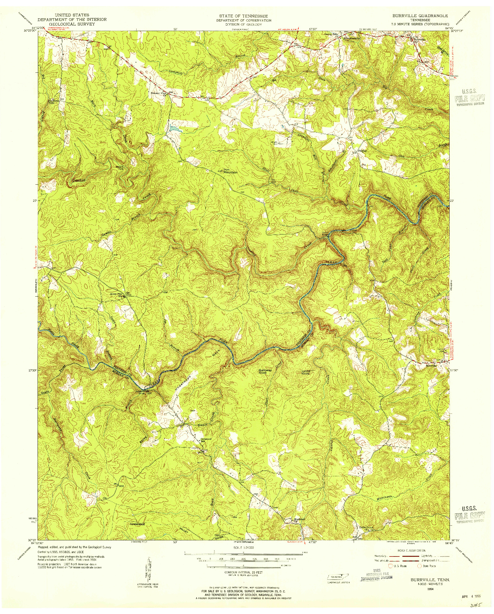 USGS 1:24000-SCALE QUADRANGLE FOR BURRVILLE, TN 1954