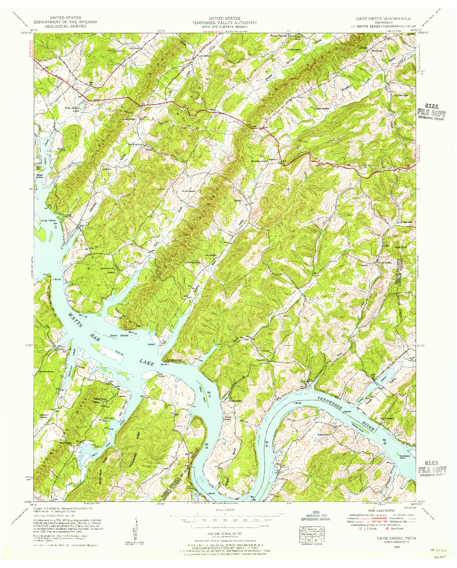 USGS 1:24000-SCALE QUADRANGLE FOR CAVE CREEK, TN 1953