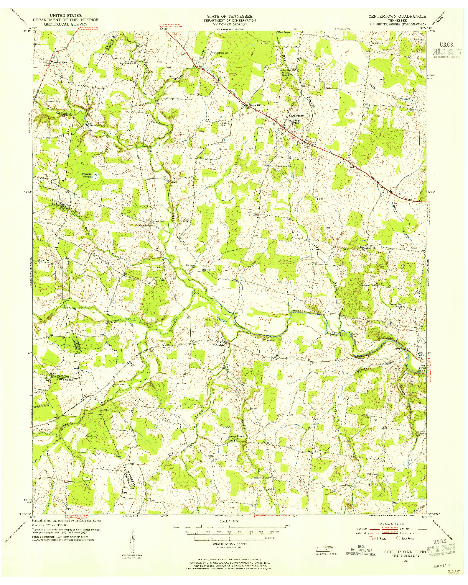 USGS 1:24000-SCALE QUADRANGLE FOR CENTERTOWN, TN 1953