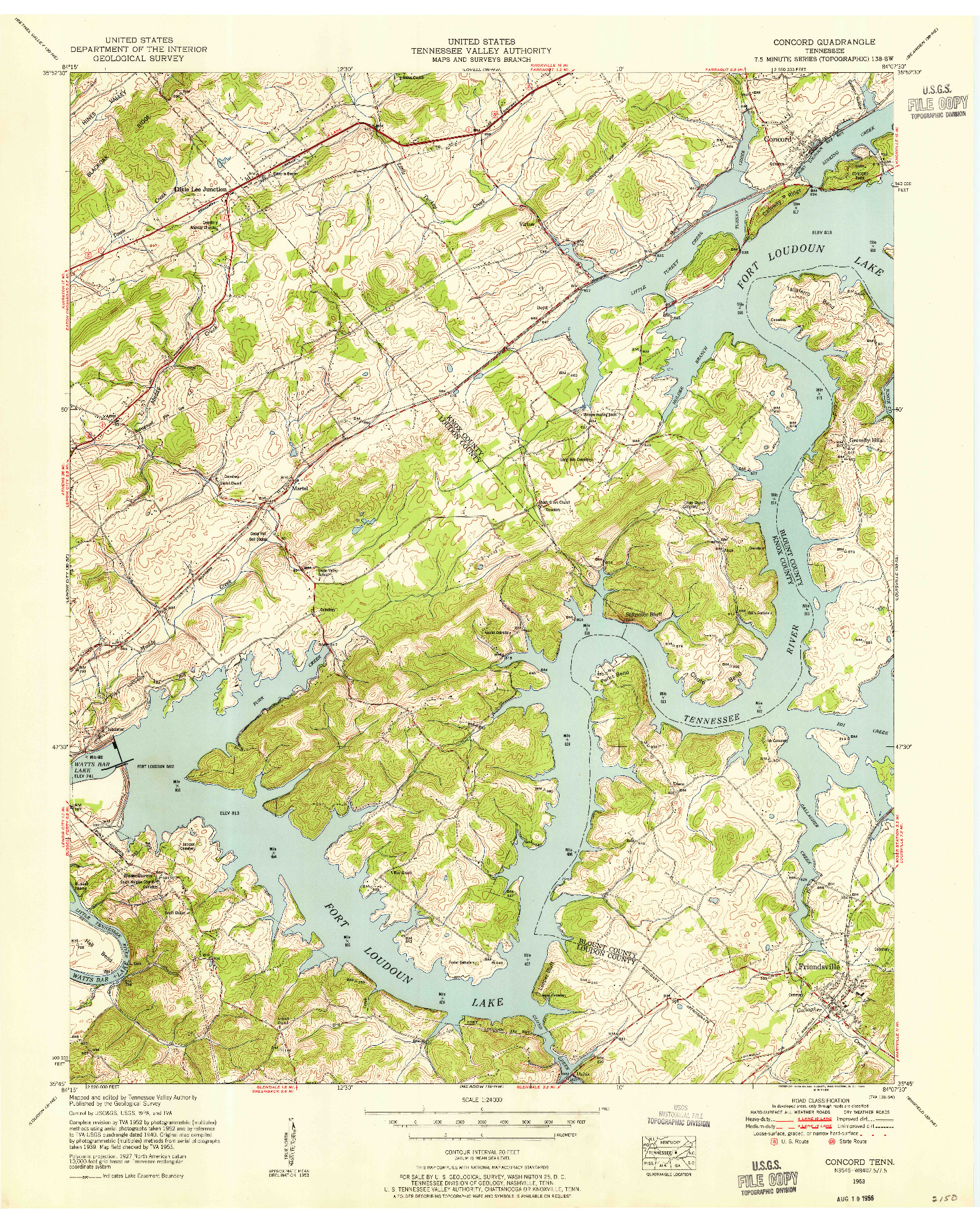 USGS 1:24000-SCALE QUADRANGLE FOR CONCORD, TN 1953