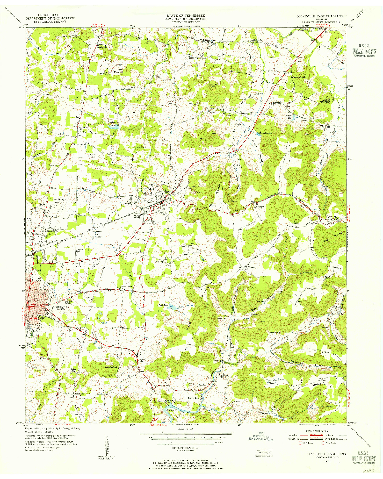 USGS 1:24000-SCALE QUADRANGLE FOR COOKEVILLE EAST, TN 1953