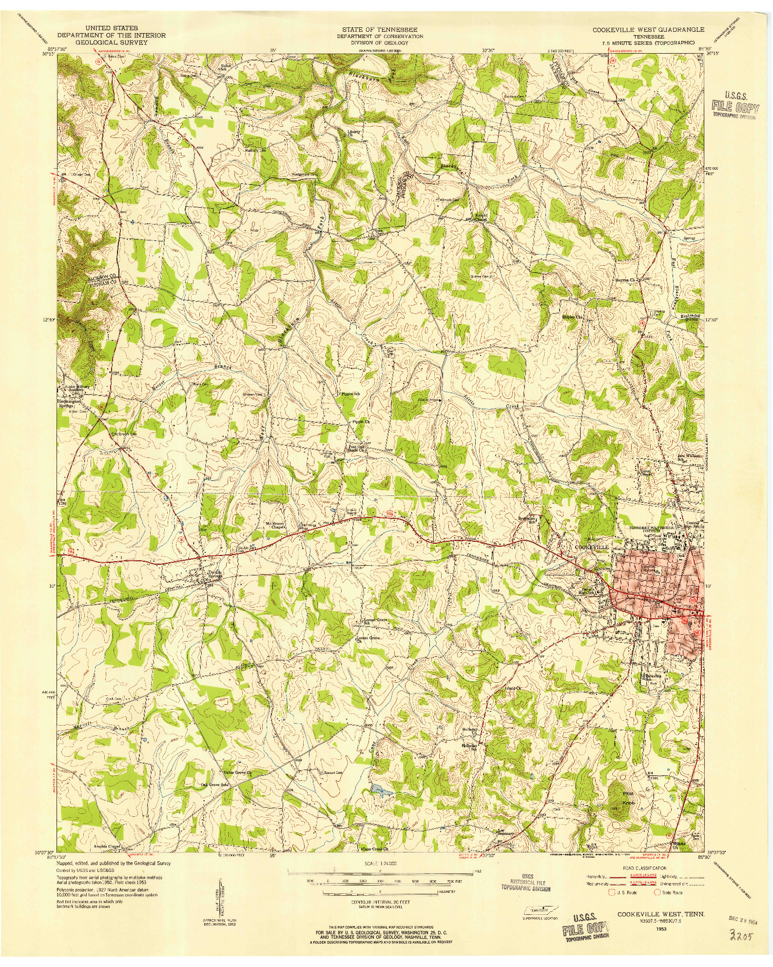 USGS 1:24000-SCALE QUADRANGLE FOR COOKEVILLE WEST, TN 1953