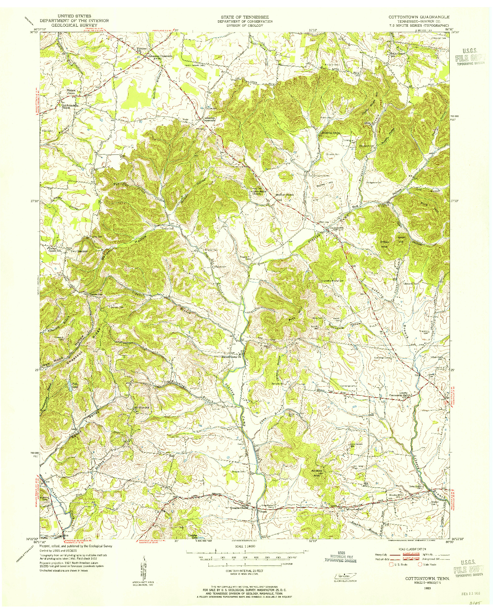 USGS 1:24000-SCALE QUADRANGLE FOR COTTONTOWN, TN 1953