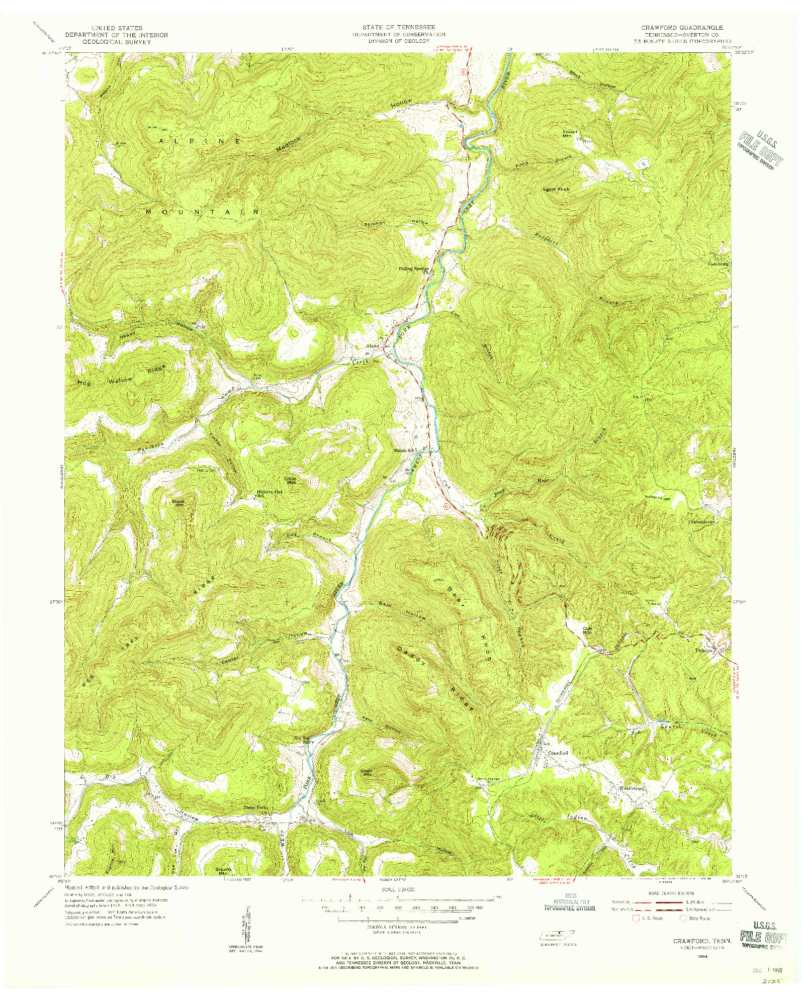 USGS 1:24000-SCALE QUADRANGLE FOR CRAWFORD, TN 1954