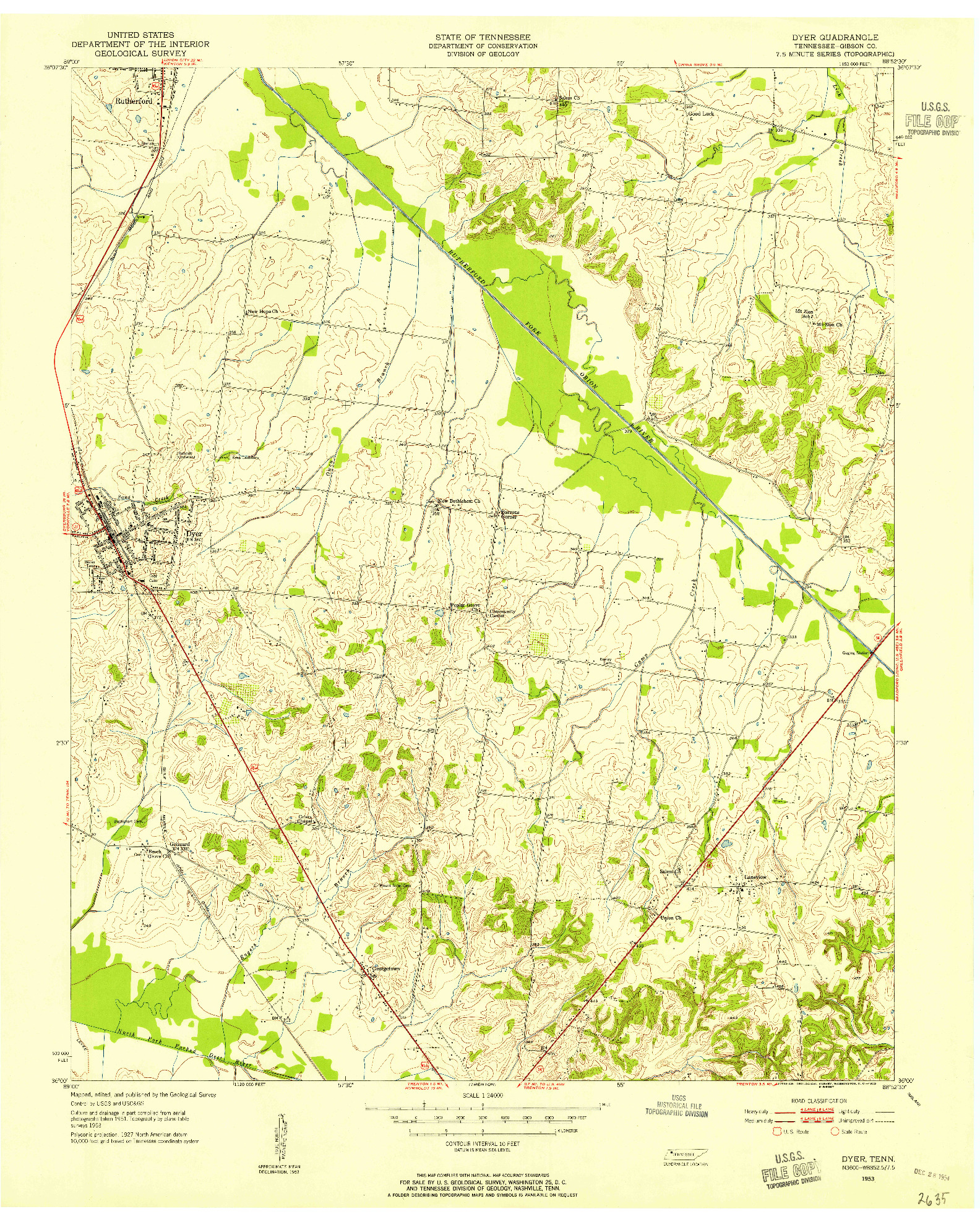 USGS 1:24000-SCALE QUADRANGLE FOR DYER, TN 1953