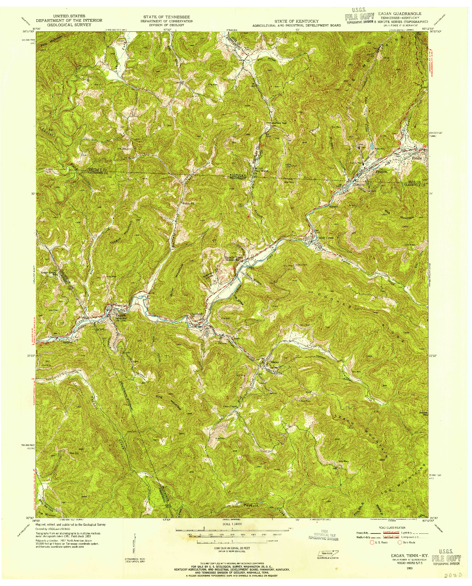 USGS 1:24000-SCALE QUADRANGLE FOR EAGAN, TN 1953
