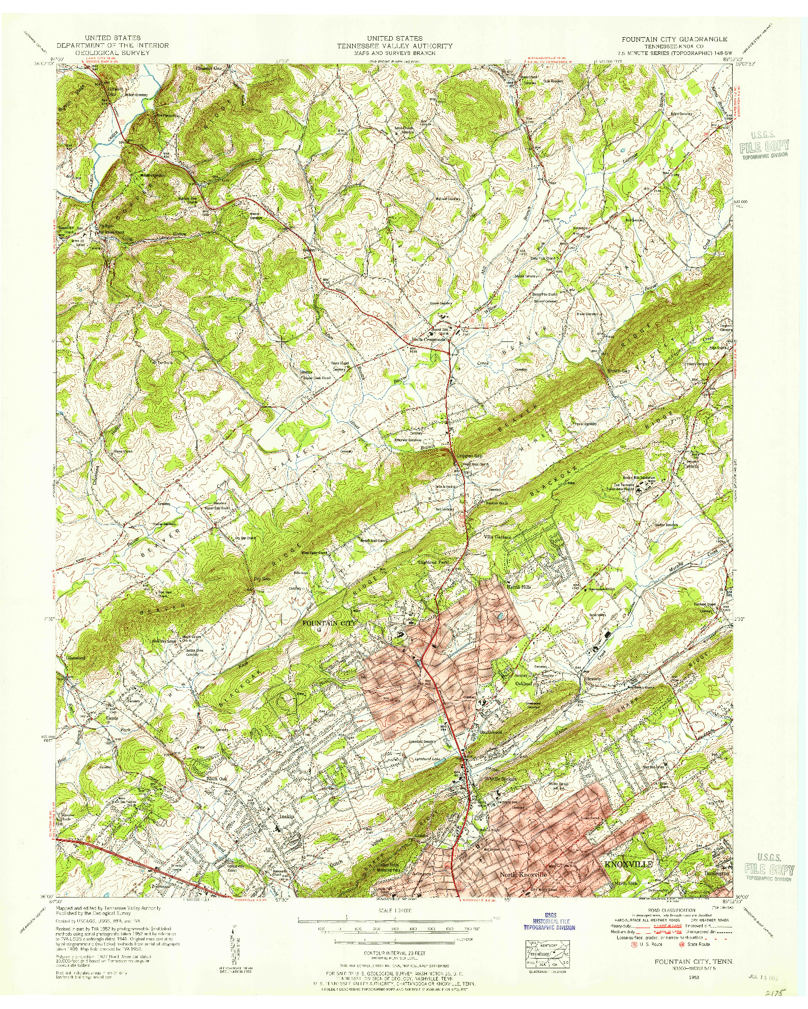 USGS 1:24000-SCALE QUADRANGLE FOR FOUNTAIN CITY, TN 1953