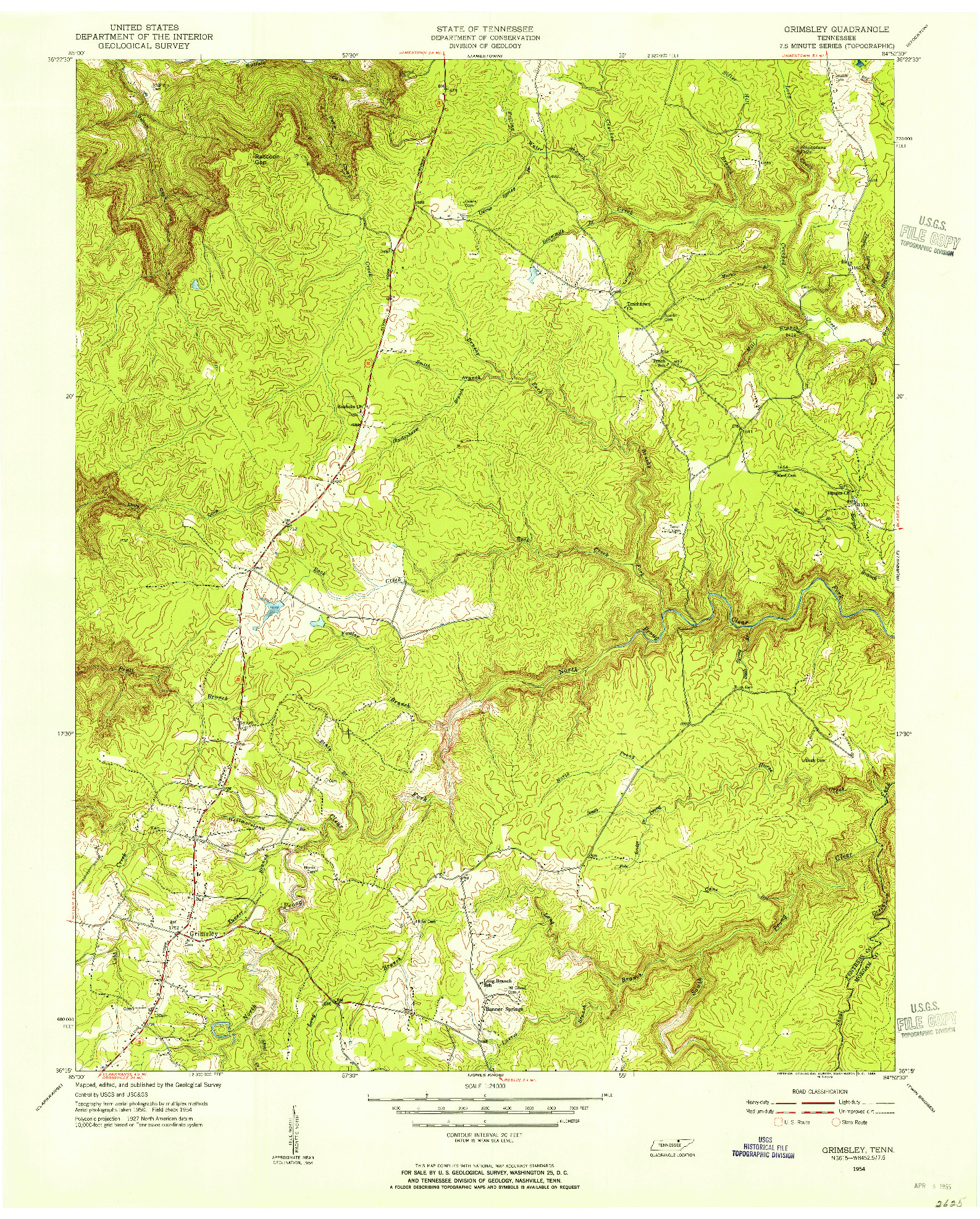 USGS 1:24000-SCALE QUADRANGLE FOR GRIMSLEY, TN 1954