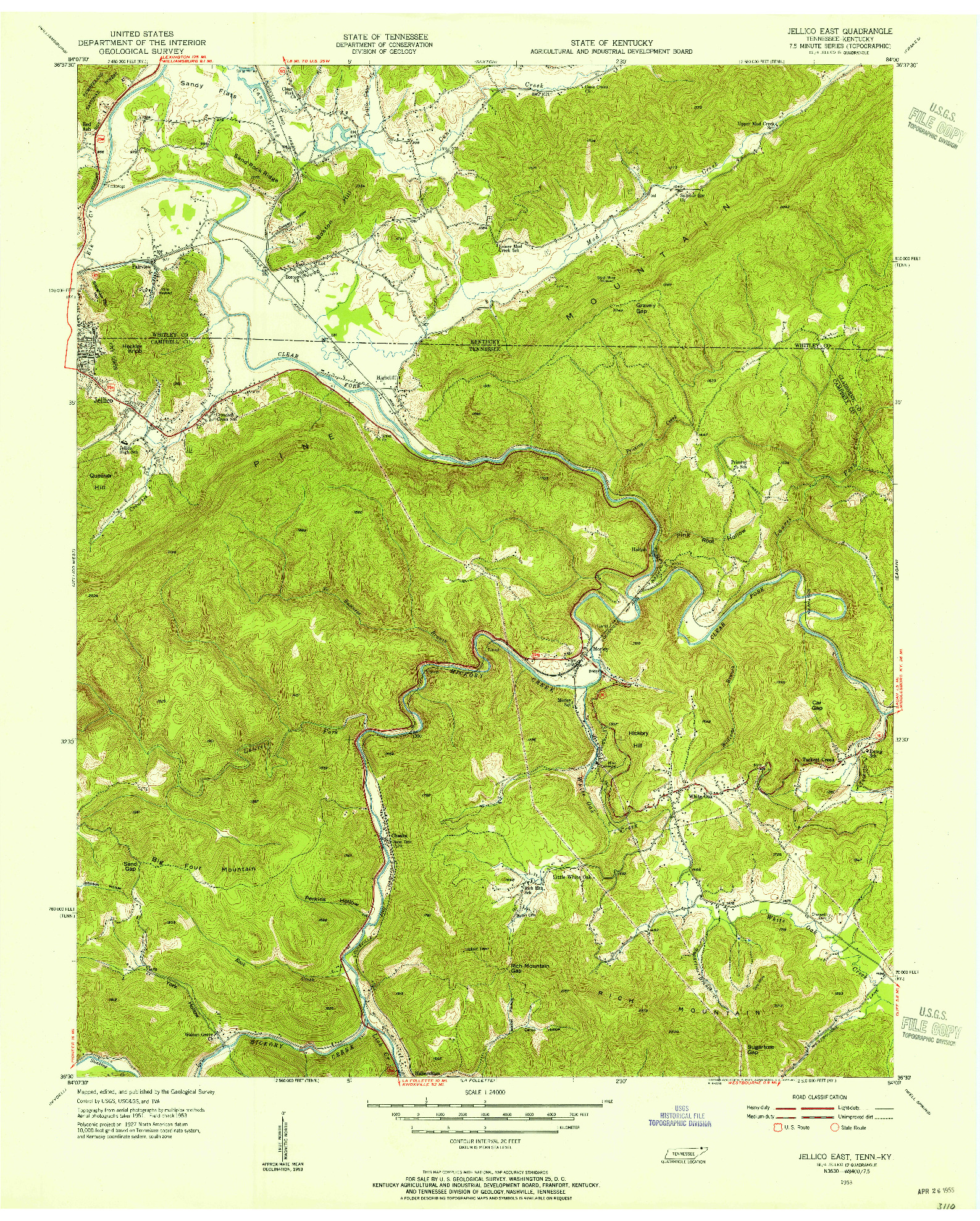 USGS 1:24000-SCALE QUADRANGLE FOR JELLICO EAST, TN 1953