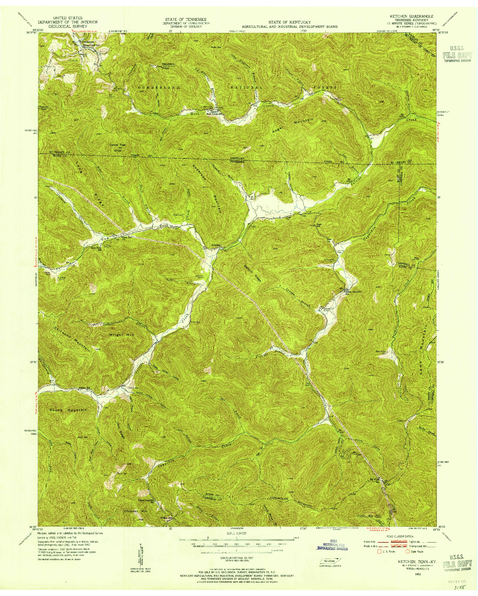 USGS 1:24000-SCALE QUADRANGLE FOR KETCHEN, TN 1953