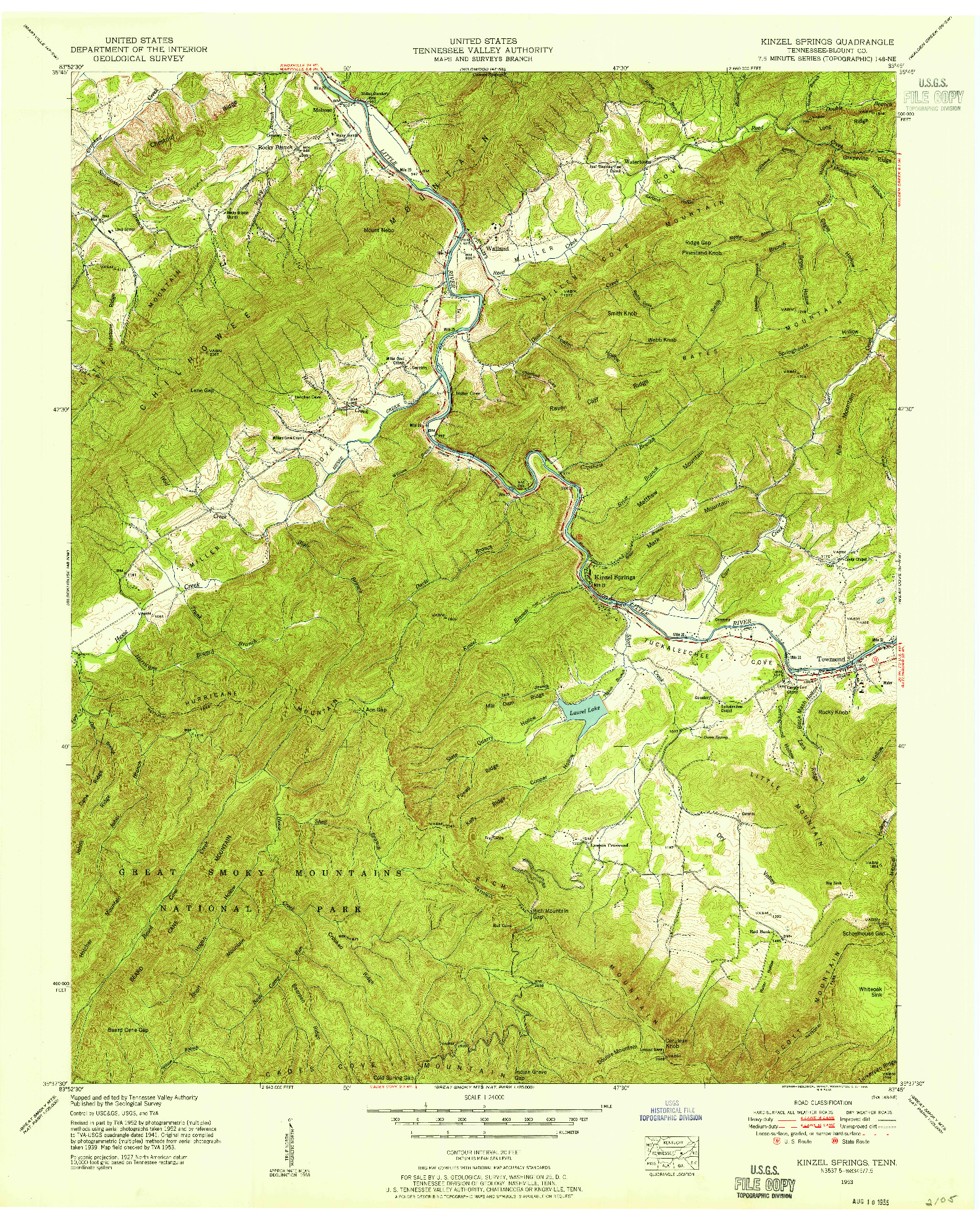 USGS 1:24000-SCALE QUADRANGLE FOR KINZEL SPRINGS, TN 1953