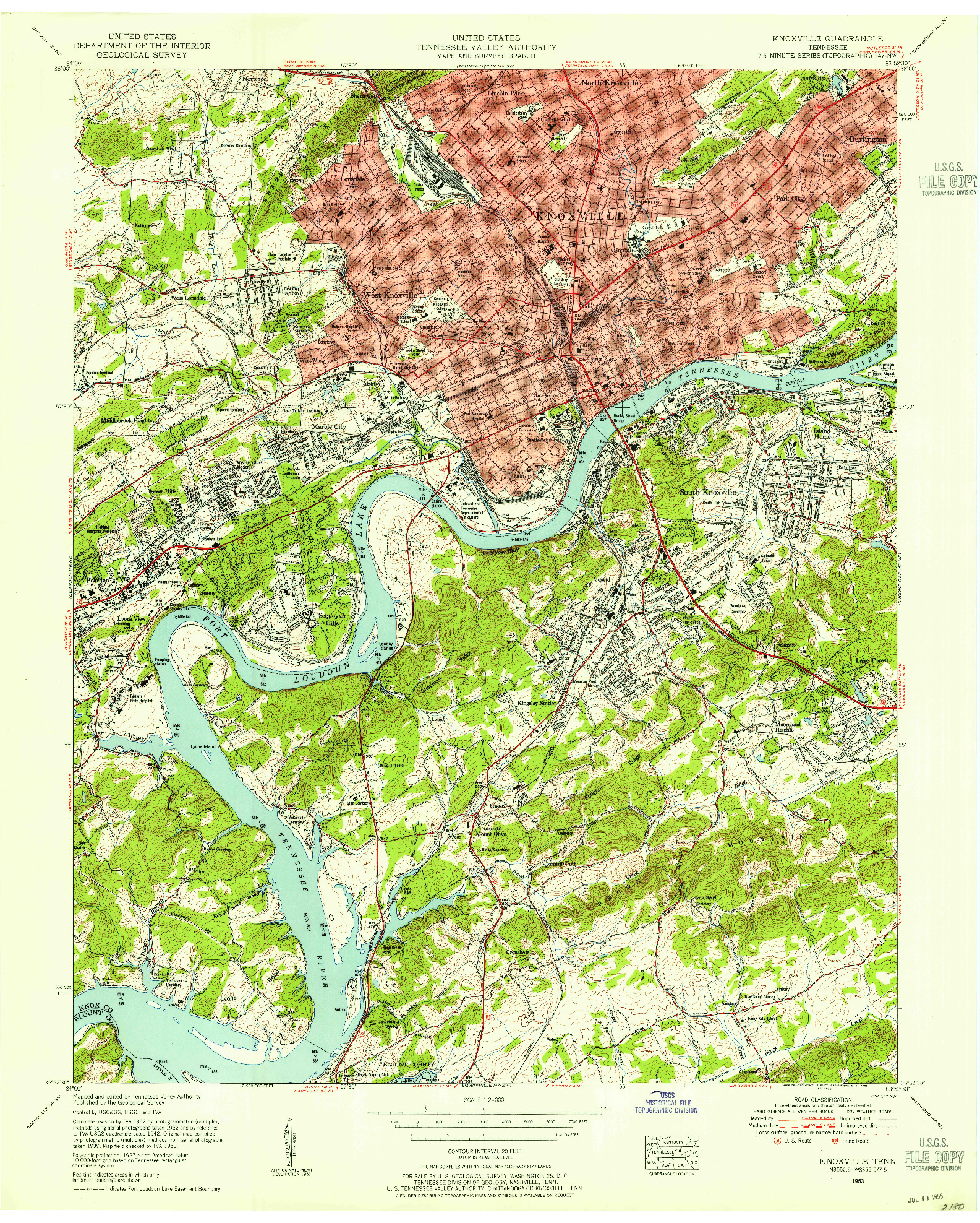 USGS 1:24000-SCALE QUADRANGLE FOR KNOXVILLE, TN 1953
