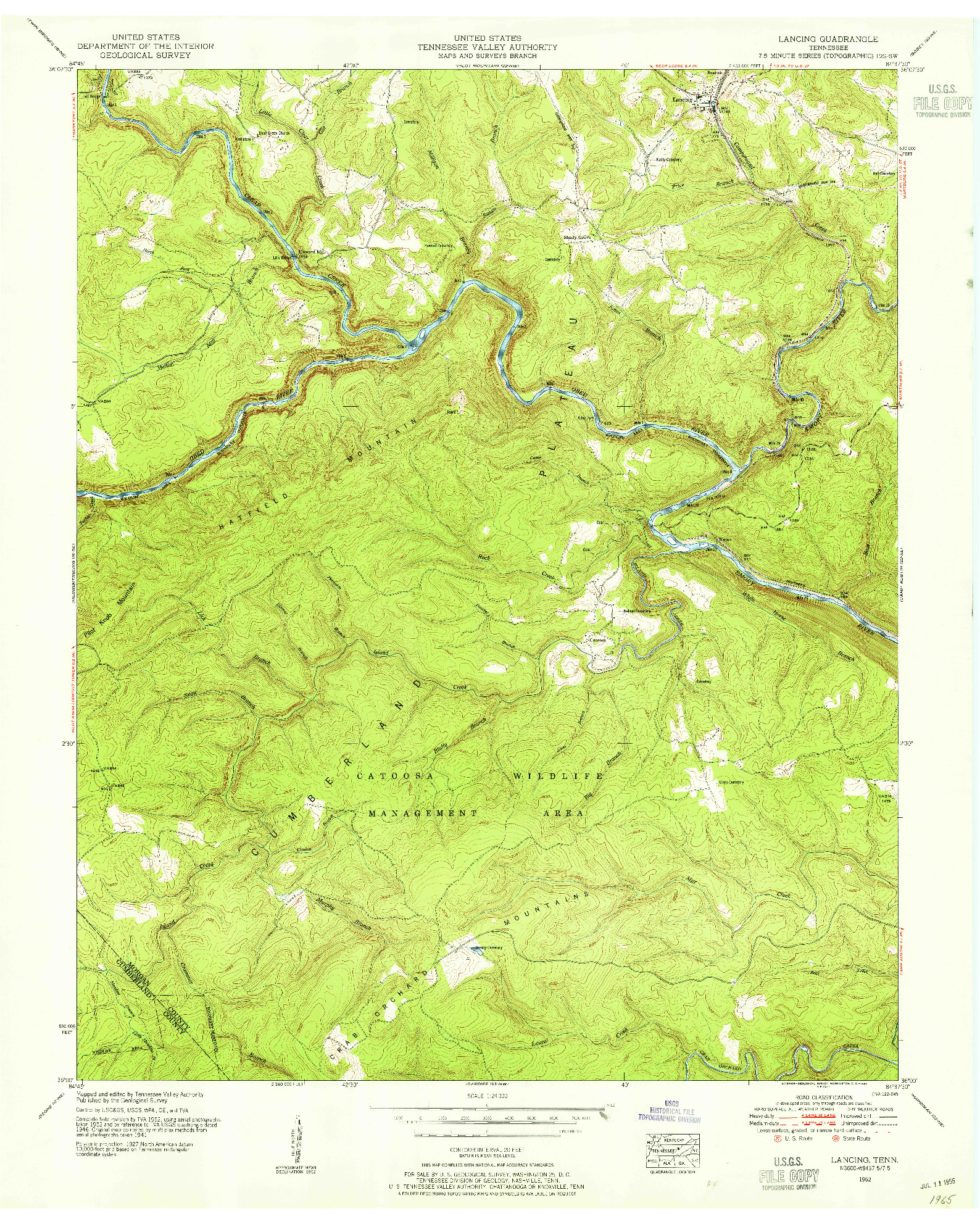 USGS 1:24000-SCALE QUADRANGLE FOR LANCING, TN 1952