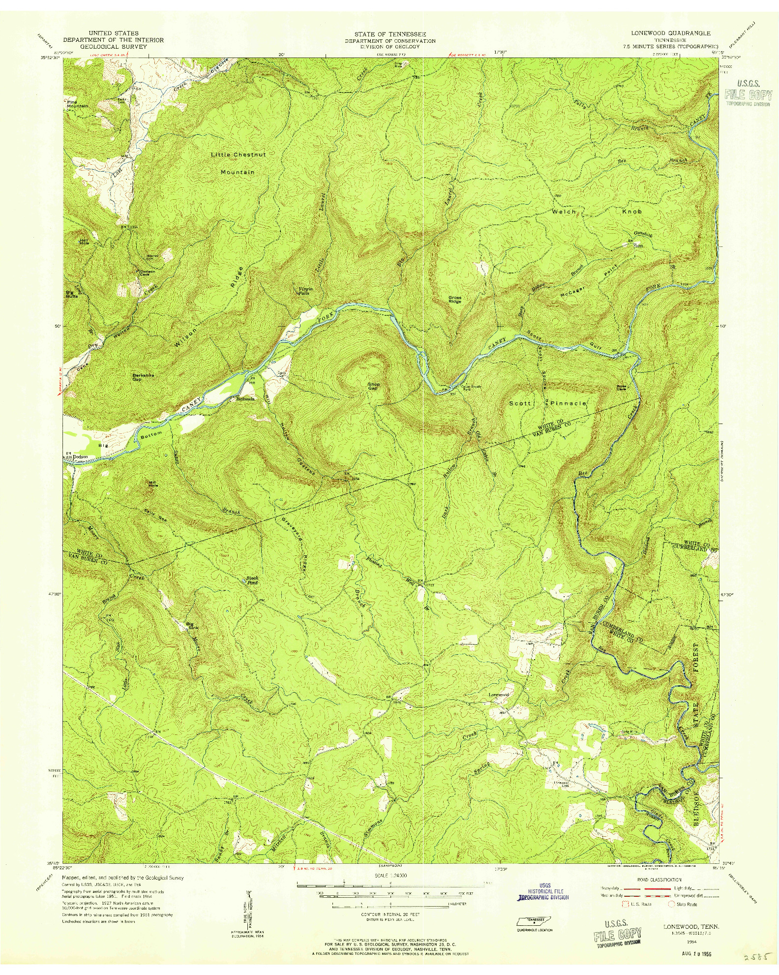 USGS 1:24000-SCALE QUADRANGLE FOR LONEWOOD, TN 1954