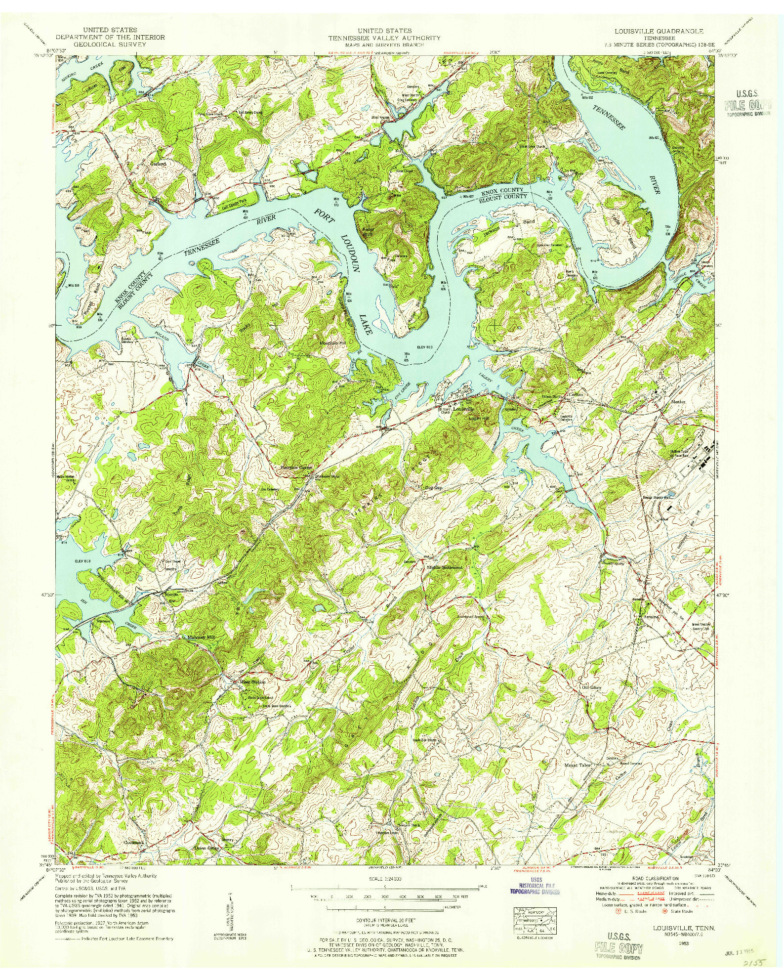 USGS 1:24000-SCALE QUADRANGLE FOR LOUISVILLE, TN 1953