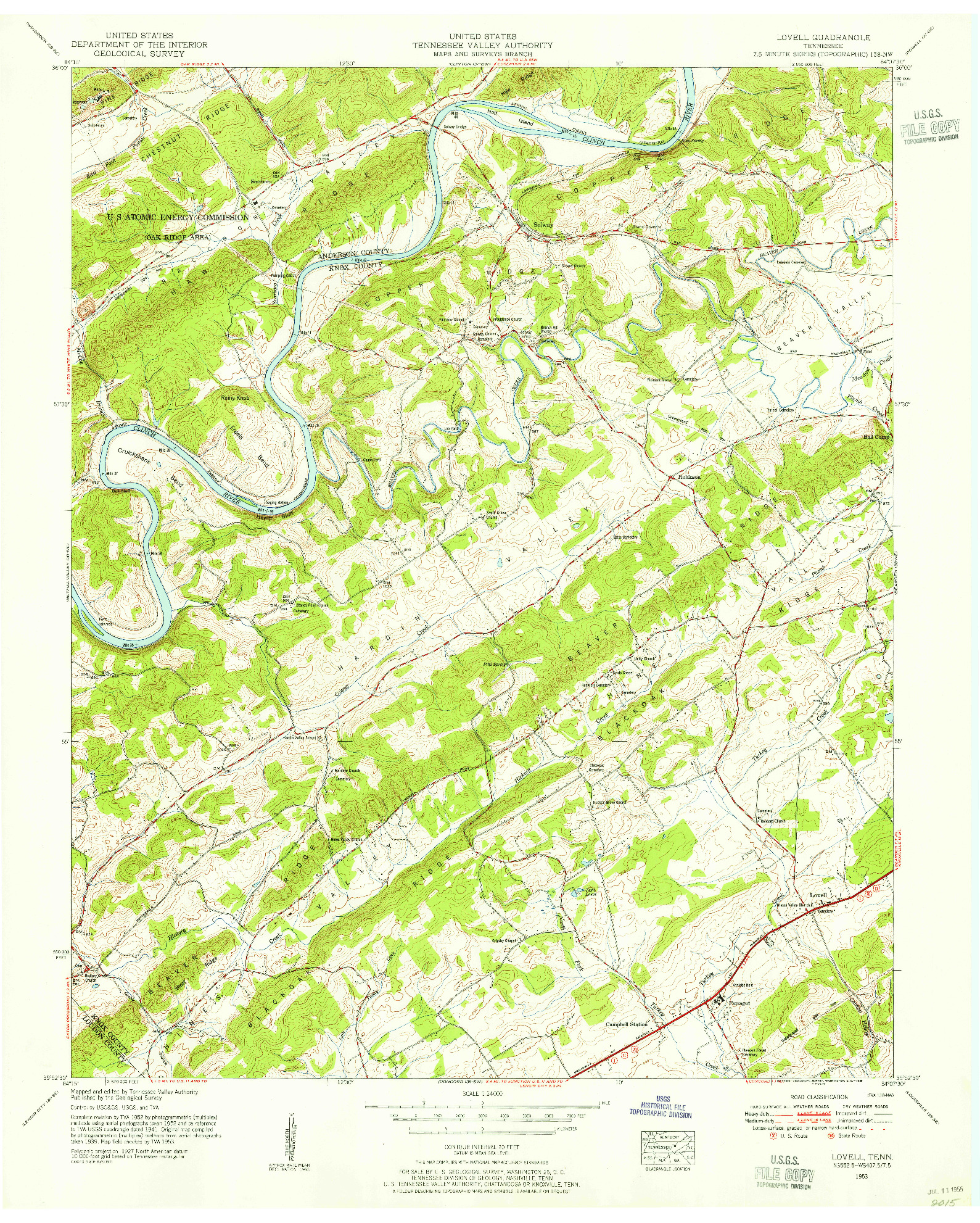 USGS 1:24000-SCALE QUADRANGLE FOR LOVELL, TN 1953