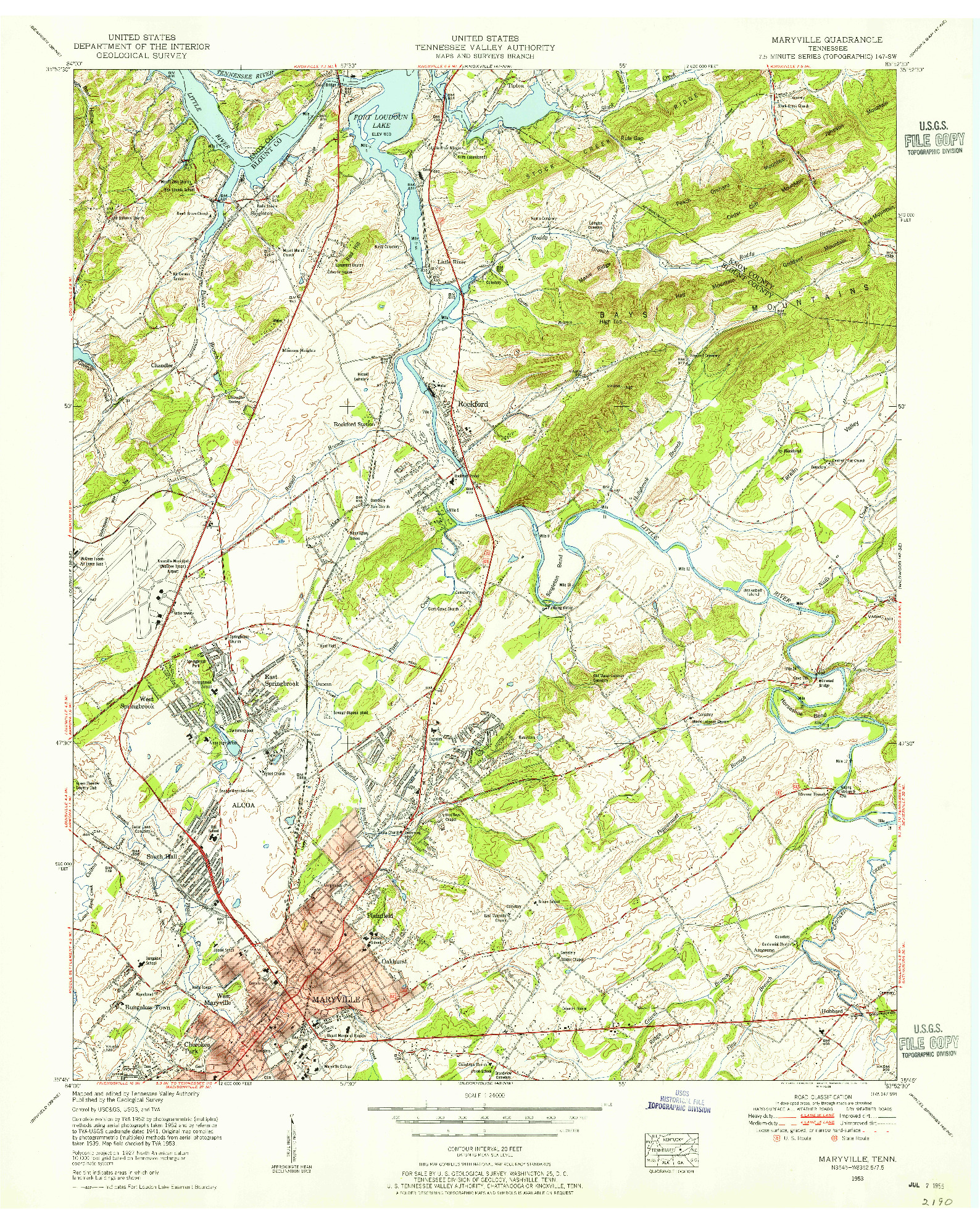 USGS 1:24000-SCALE QUADRANGLE FOR MARYVILLE, TN 1953