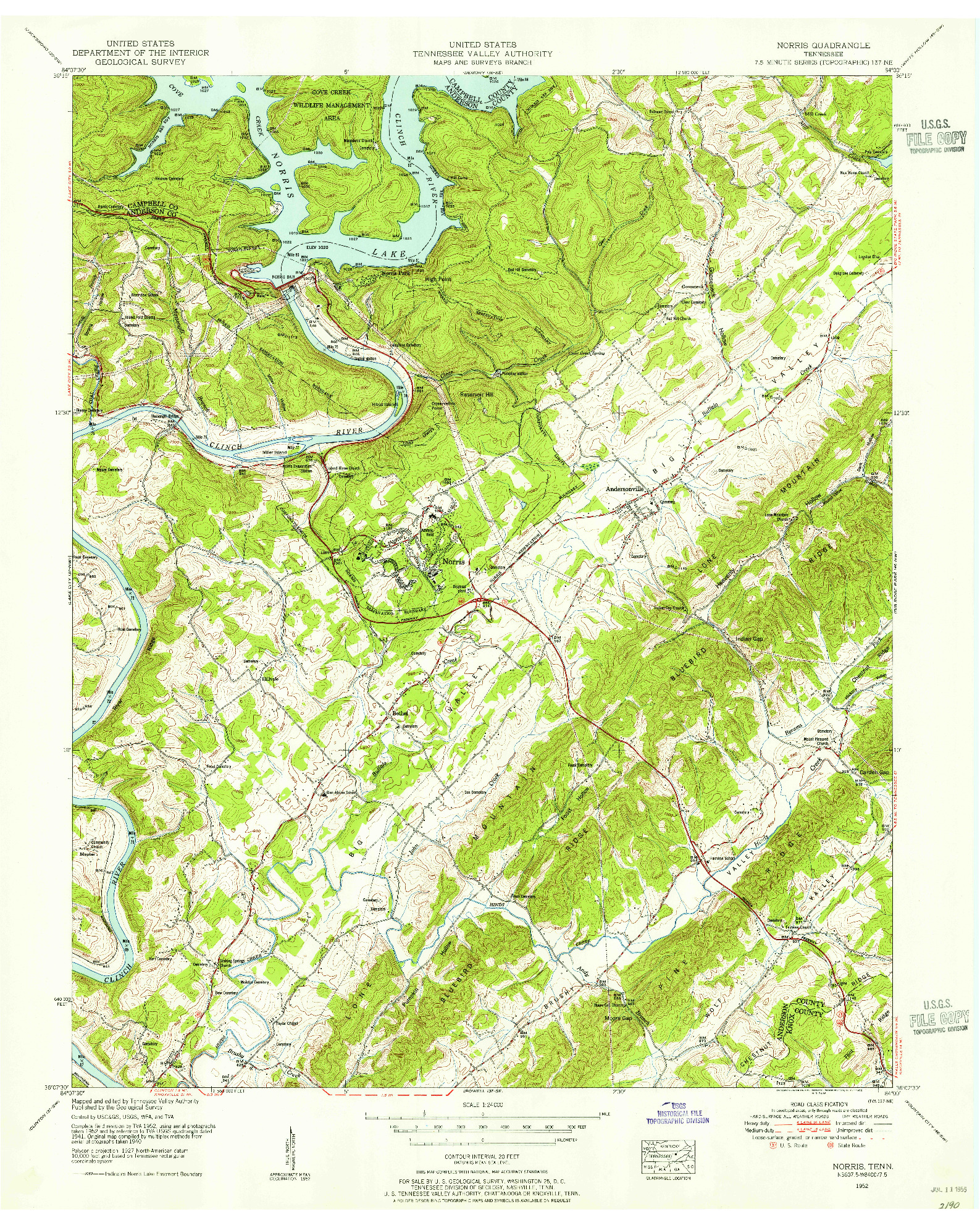 USGS 1:24000-SCALE QUADRANGLE FOR NORRIS, TN 1952