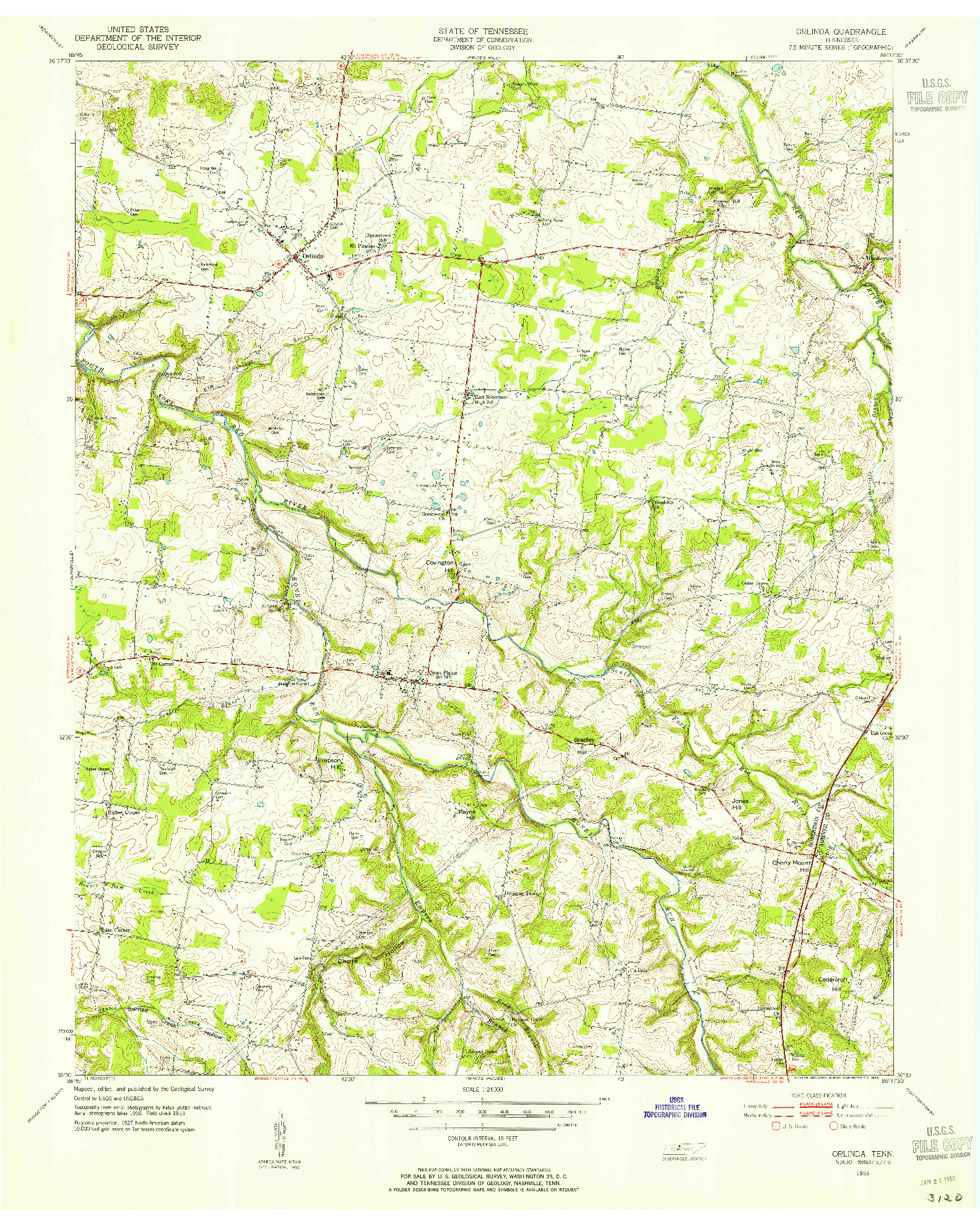 USGS 1:24000-SCALE QUADRANGLE FOR ORLINDA, TN 1953