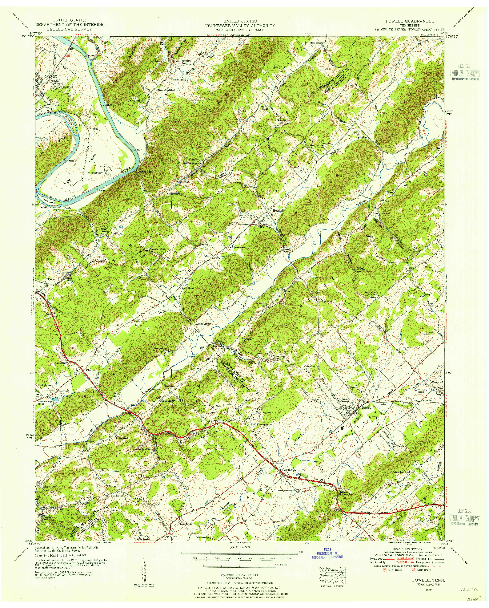USGS 1:24000-SCALE QUADRANGLE FOR POWELL, TN 1952