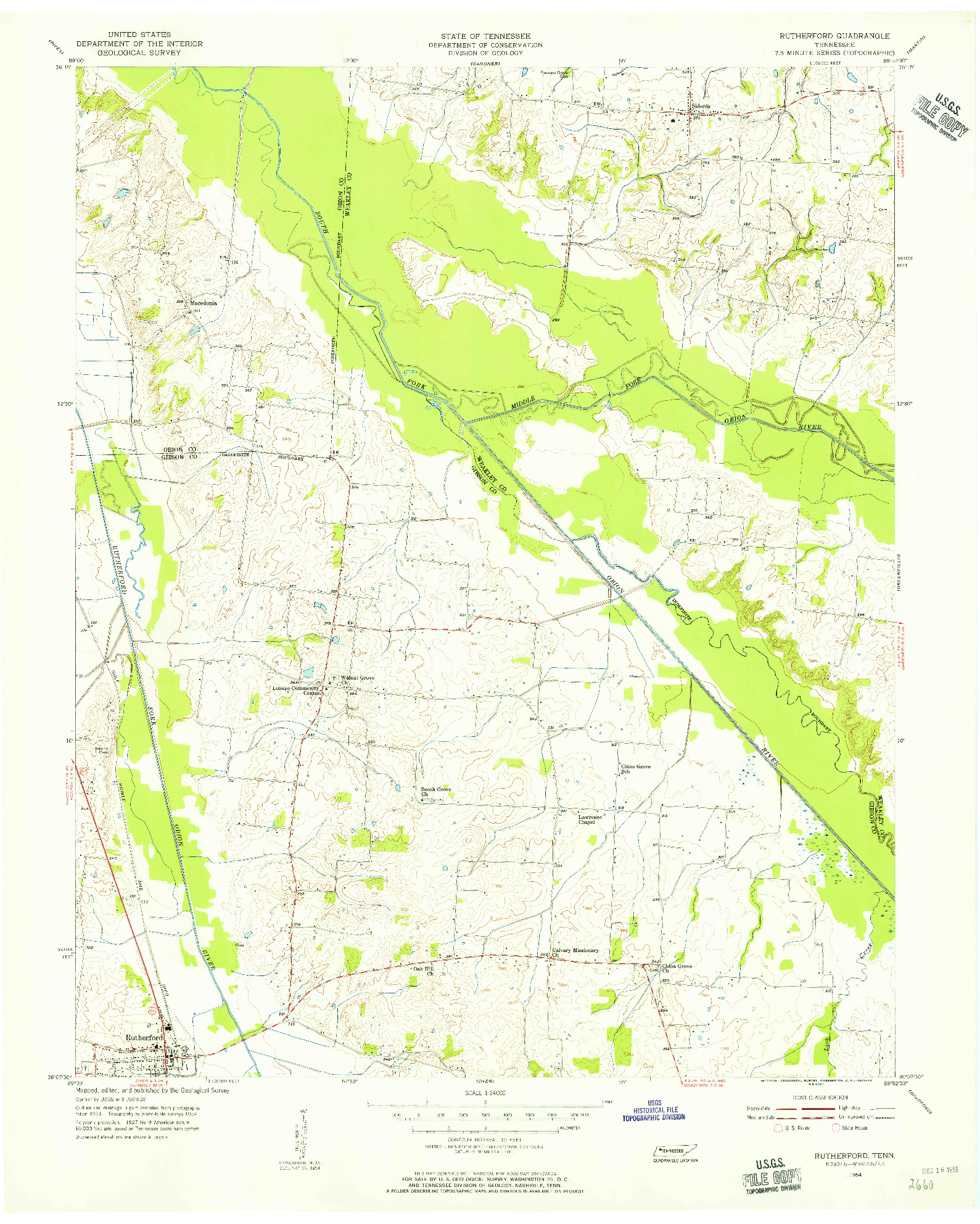 USGS 1:24000-SCALE QUADRANGLE FOR RUTHERFORD, TN 1954