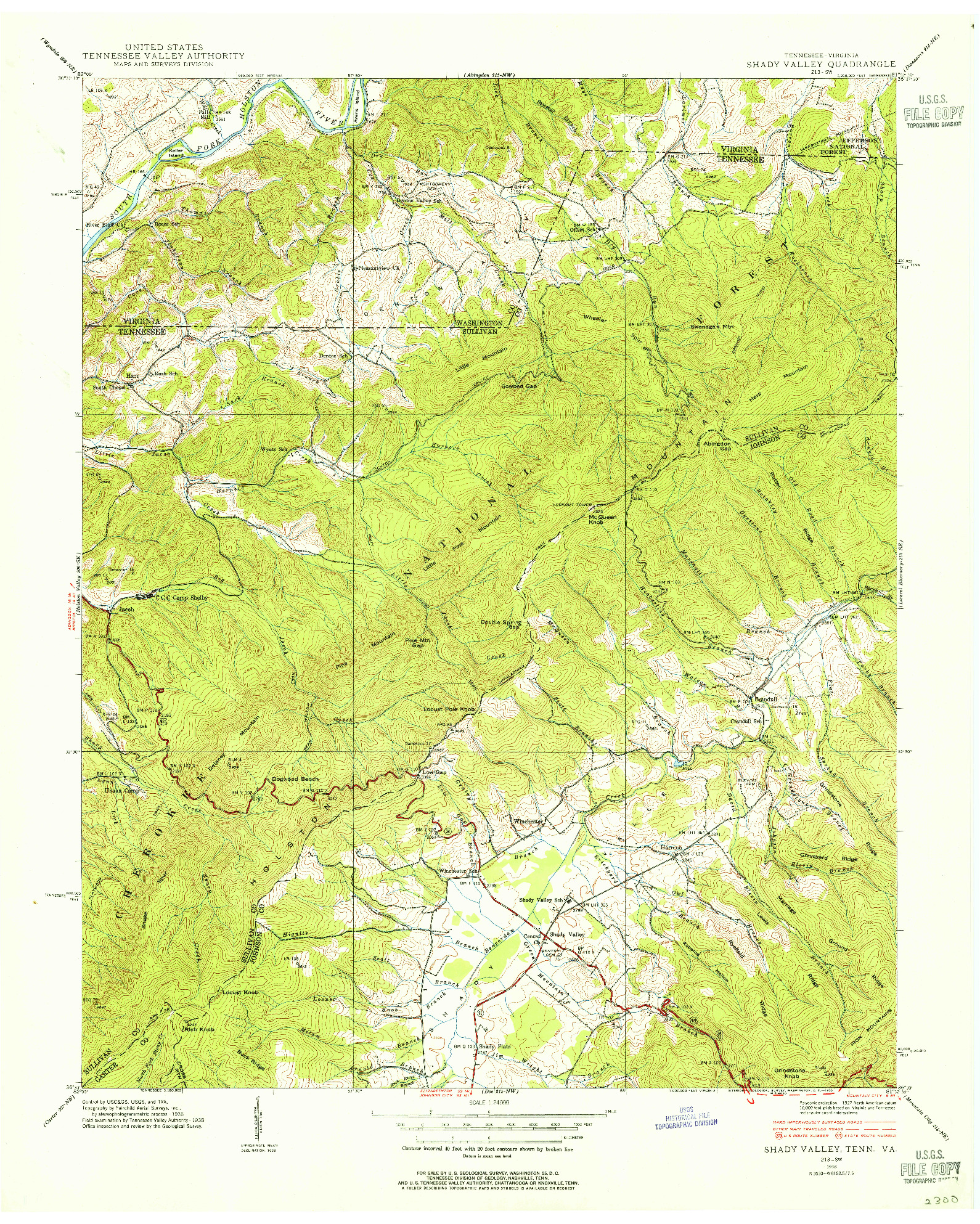 USGS 1:24000-SCALE QUADRANGLE FOR SHADY VALLEY, TN 1938