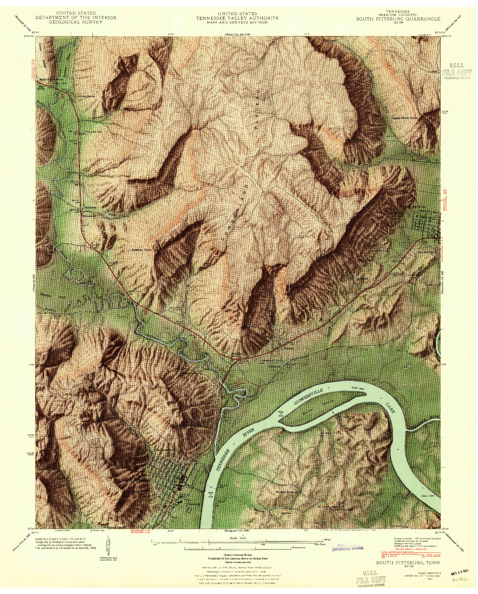 USGS 1:24000-SCALE QUADRANGLE FOR SOUTH PITTSBURG, TN 1942