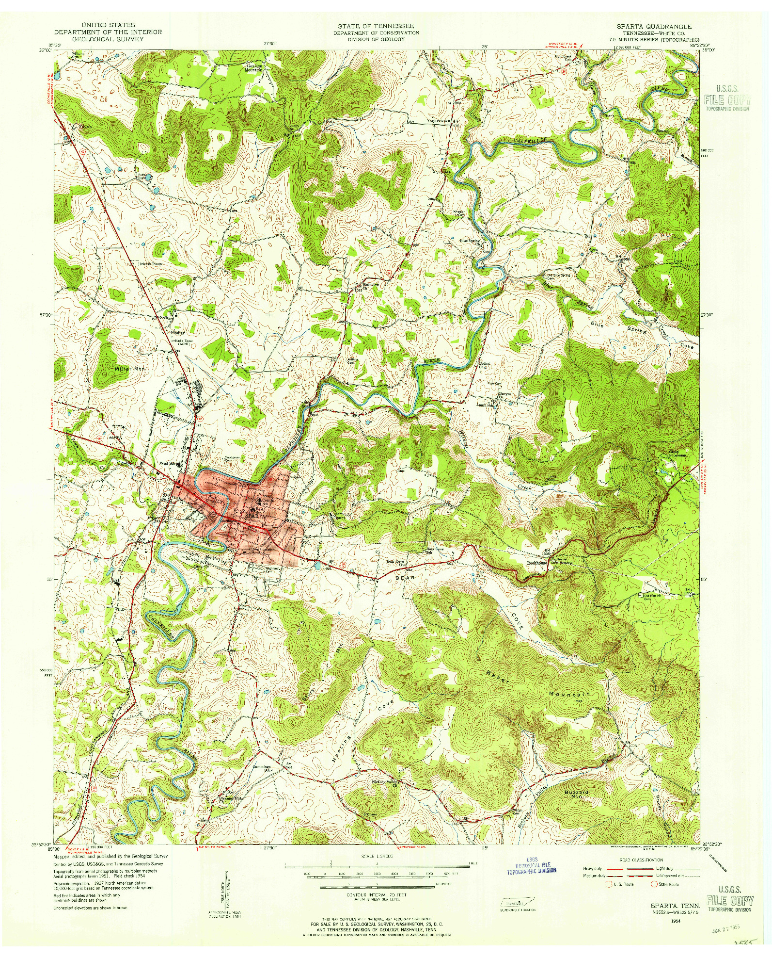 USGS 1:24000-SCALE QUADRANGLE FOR SPARTA, TN 1954