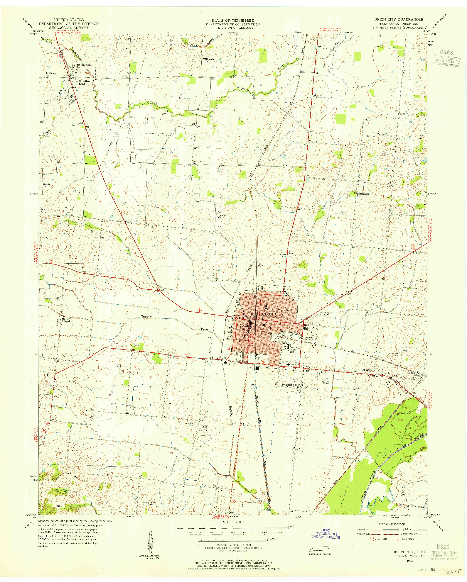 USGS 1:24000-SCALE QUADRANGLE FOR UNION CITY, TN 1954
