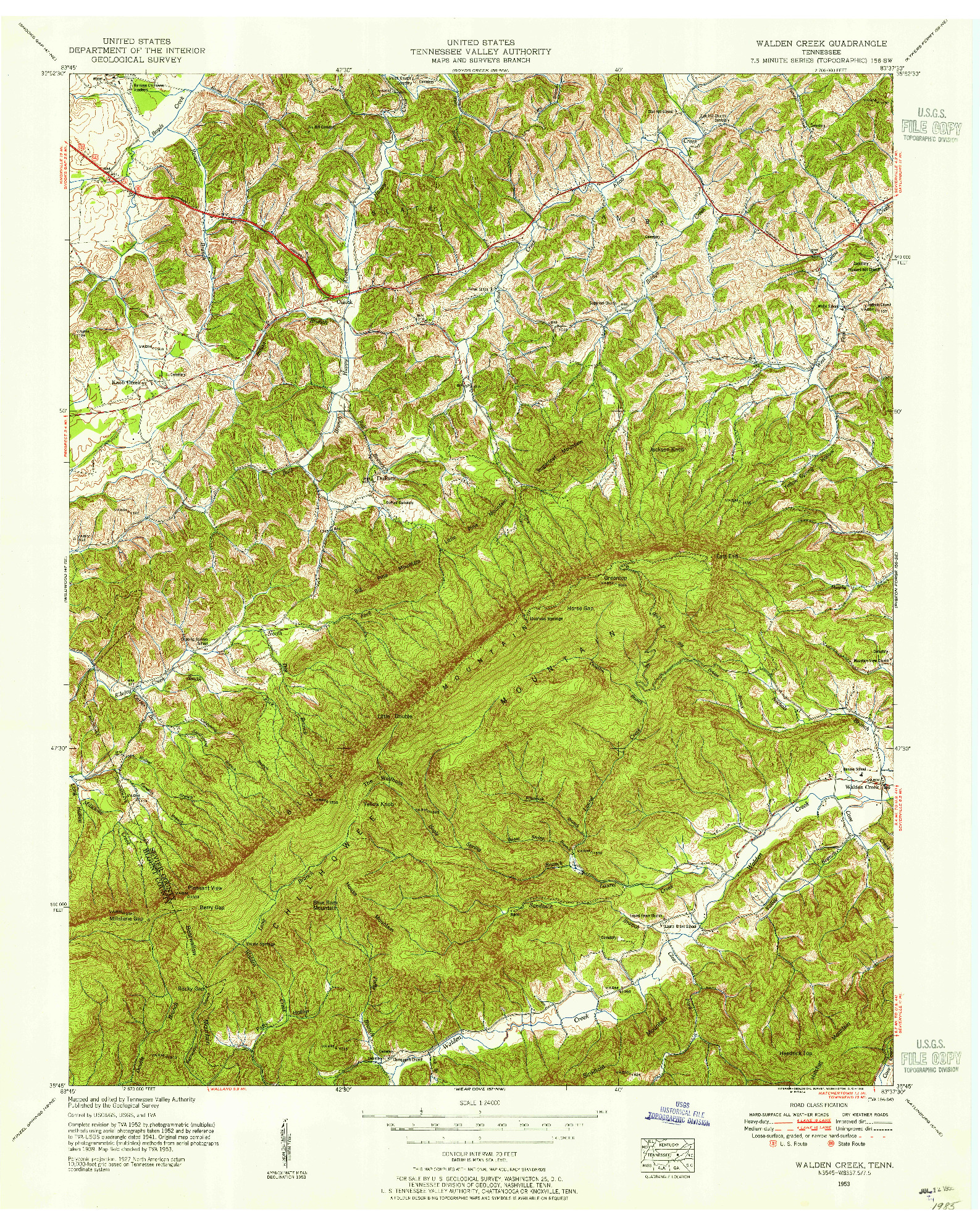 USGS 1:24000-SCALE QUADRANGLE FOR WALDEN CREEK, TN 1953